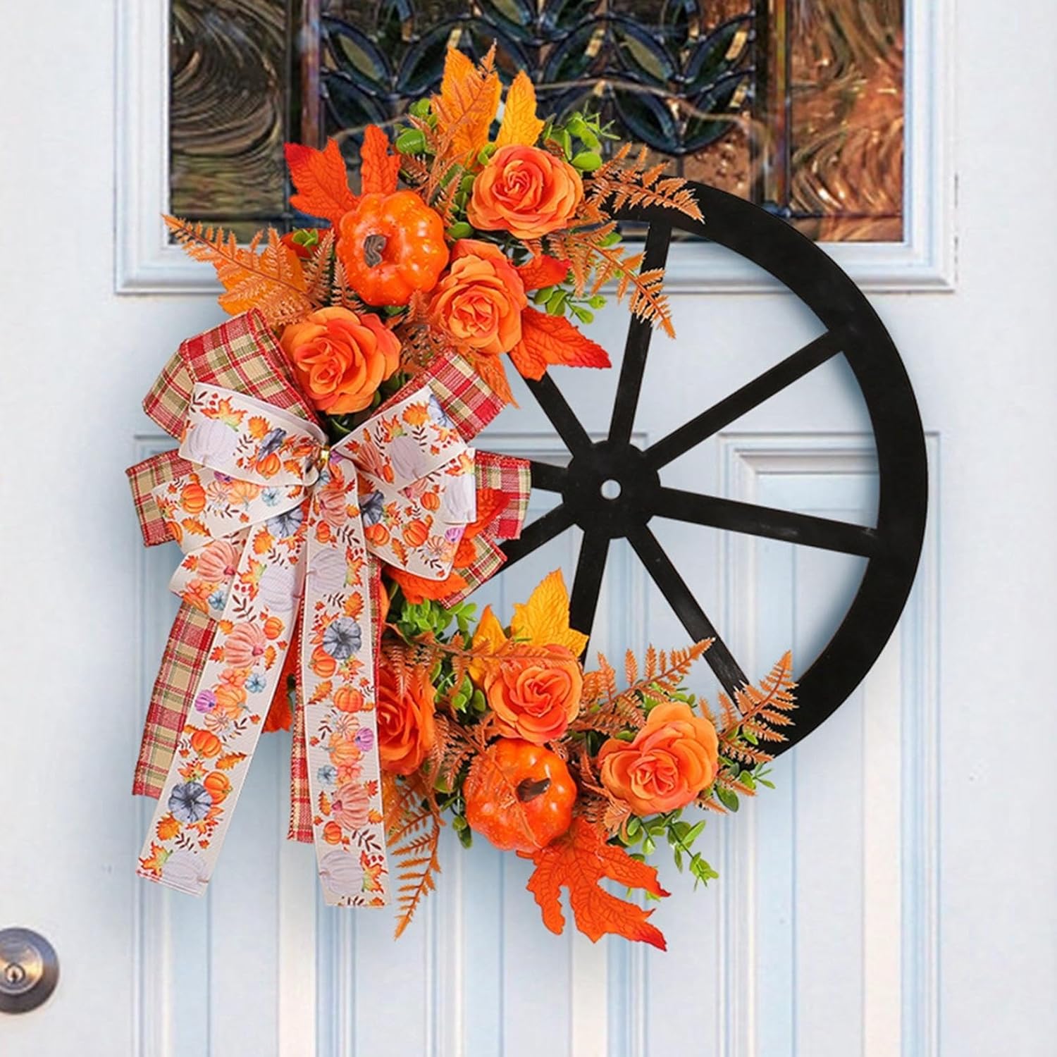 Fall Door Wreath 20 Inch Artificial Pumpkin Maple Leaf Decor