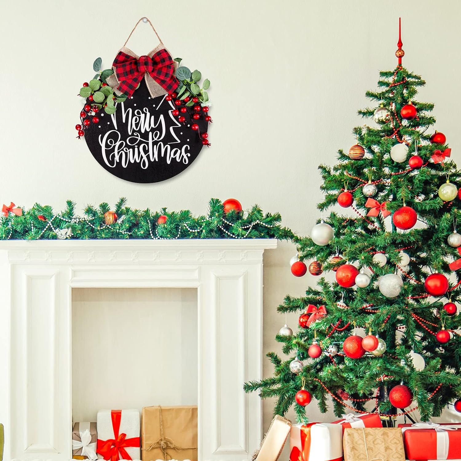 Whaline Christmas Wooden Door Wreath Decoration