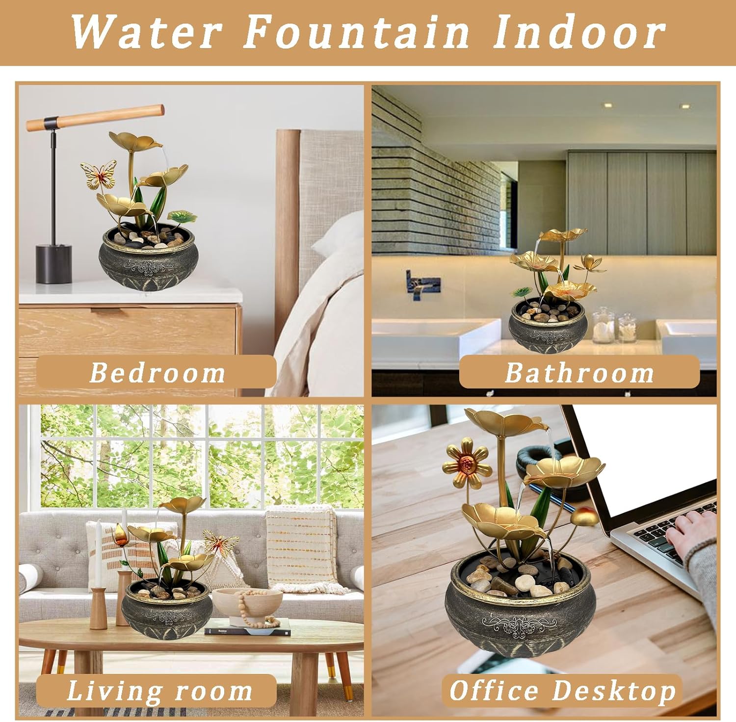 Huniruyo Metal Tabletop Fountain Lotus Leaf Indoor Water Feature