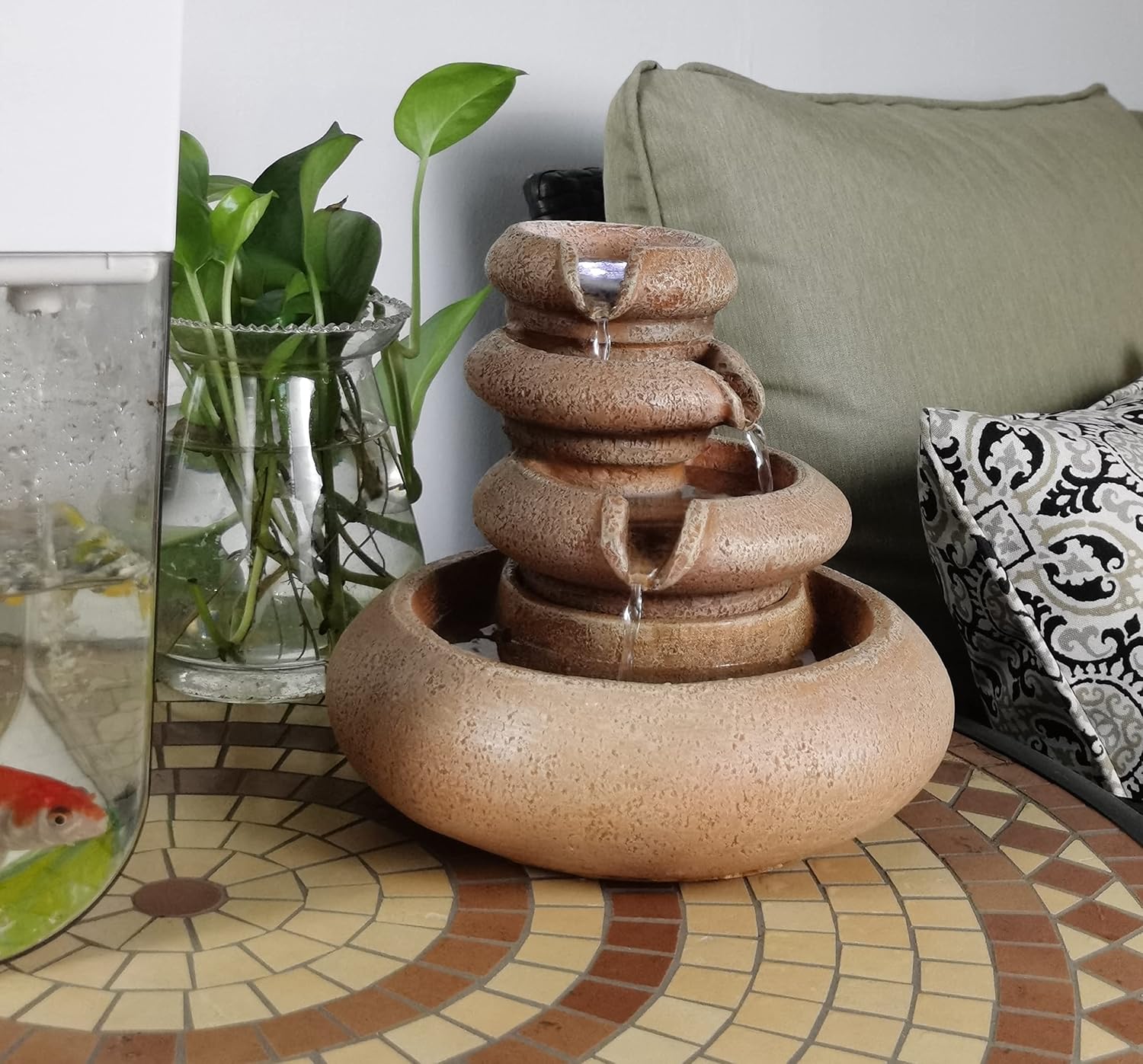 Indoor Three Tier Flowing Tabletop Fountain with LED Light