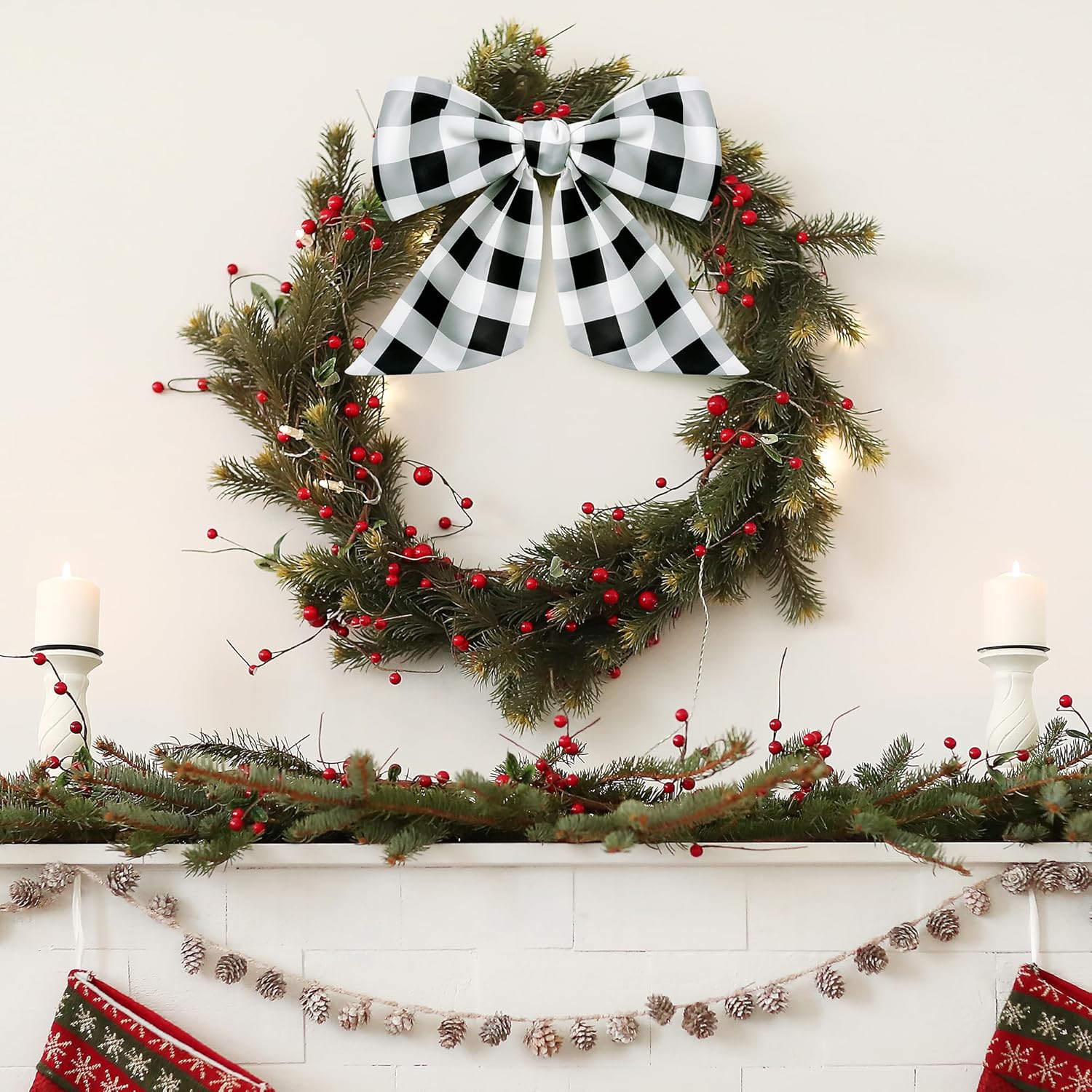 WATINC Christmas Wreath Sash - 2pcs Buffalo Check DIY Decor