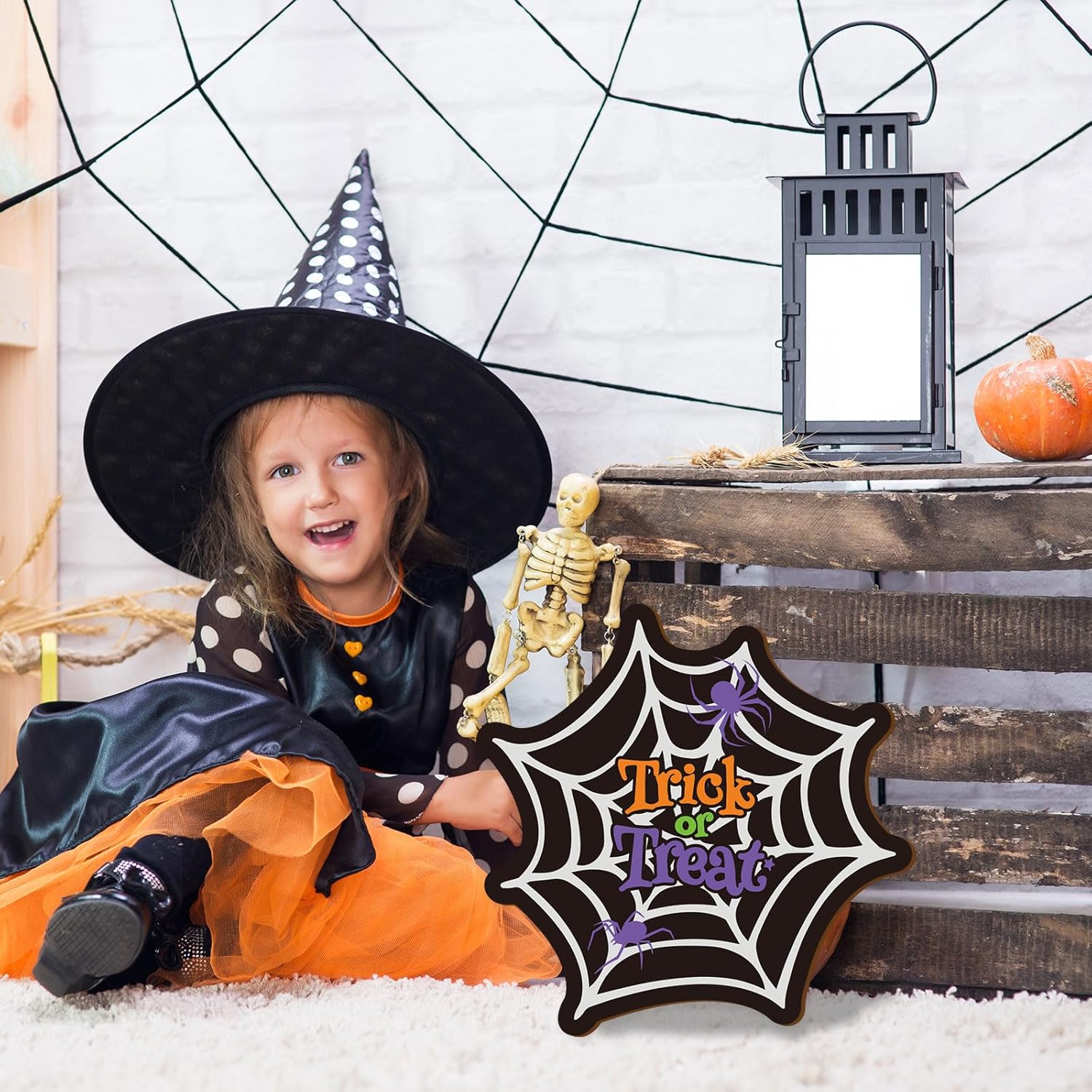 Whaline Halloween Spider Web Door Sign Wooden Hanging Welcome Wreath
