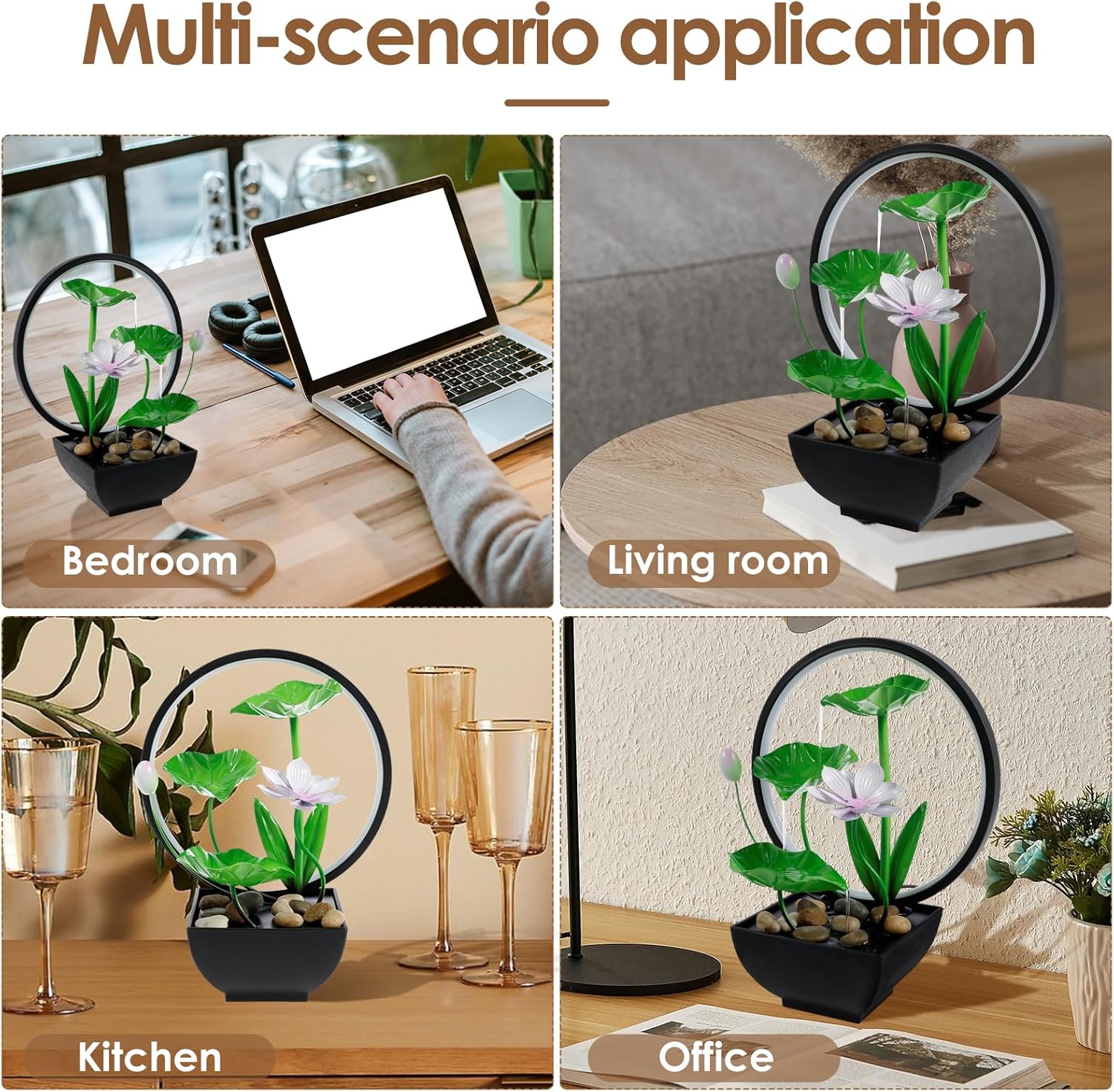 Water Lily Tabletop Fountain with USB Charging and Built-in Pump 3 Tiers