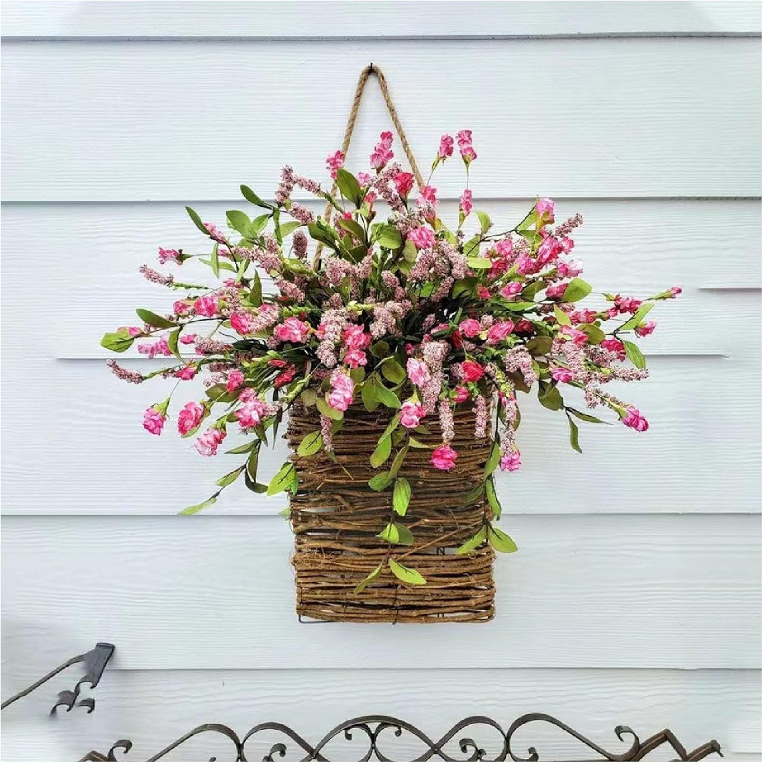 Cream Hydrangea Door Hanger Basket Wreath