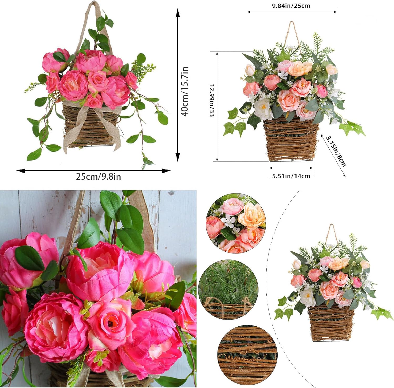 Cream Hydrangea Door Hanger Basket Wreath