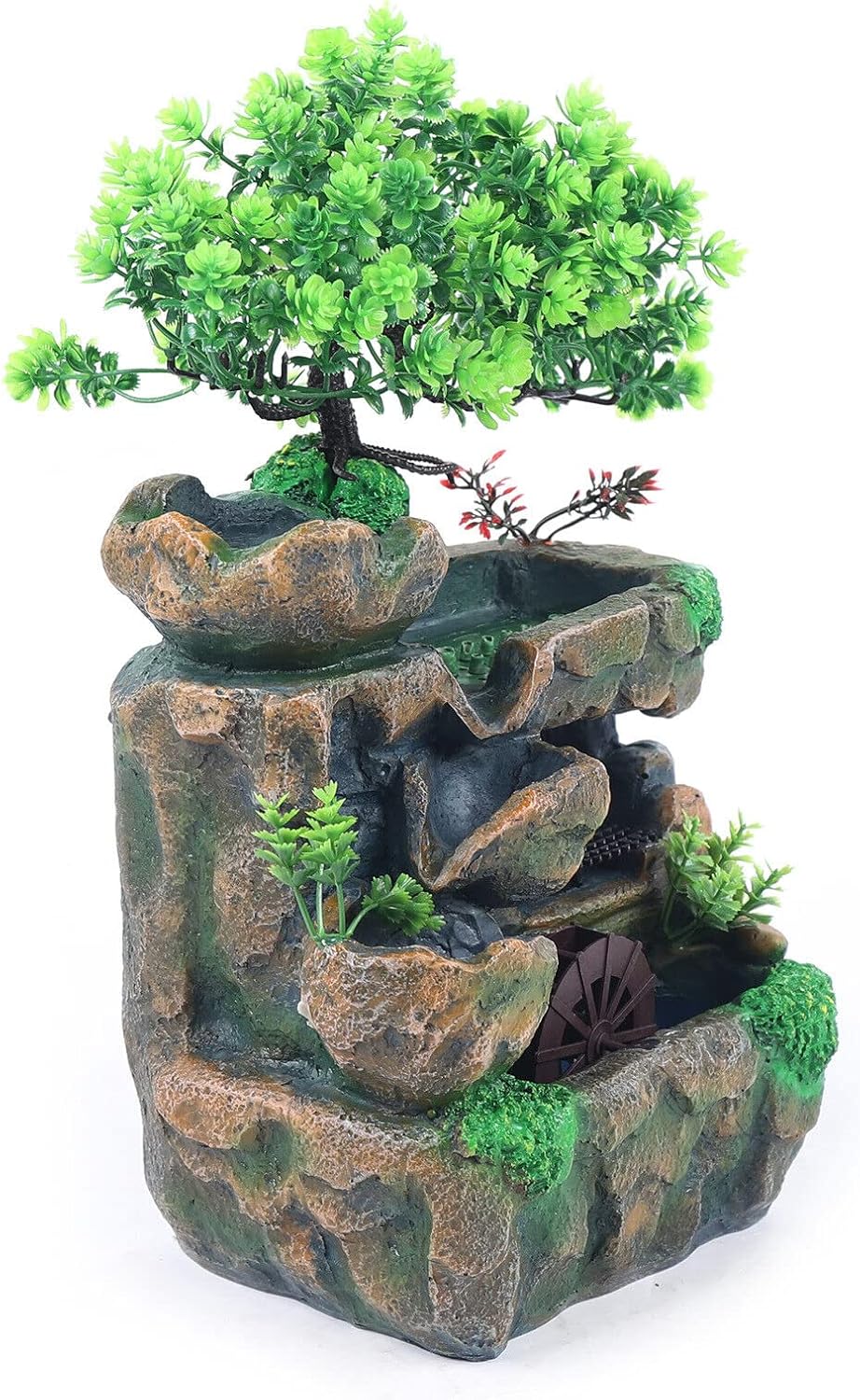 Indoor Water Fountain with LED Light Cascading Feng Shui Waterfall Ornament 118 Inch Desktop Decor