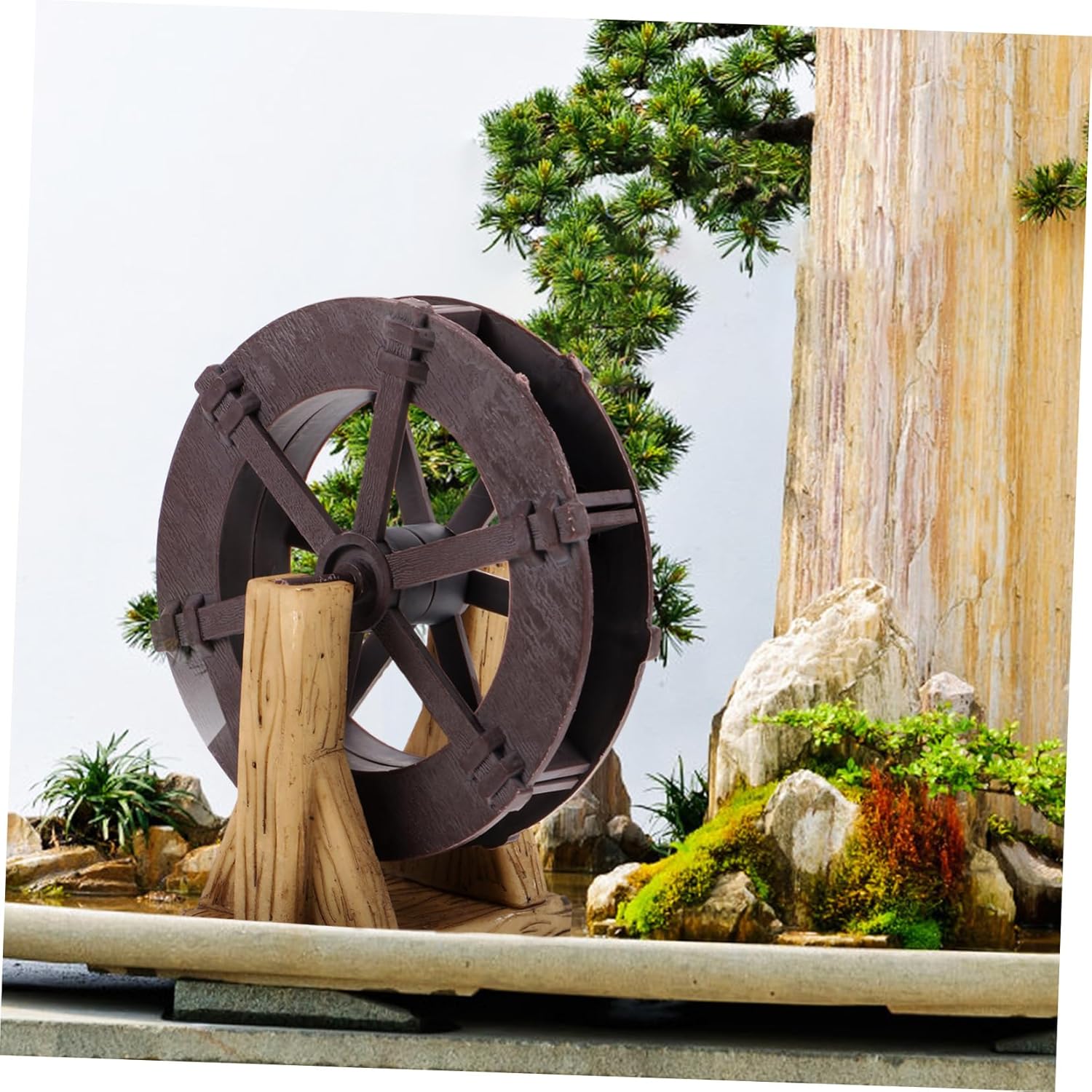 Waterfall Fountain Wheel Tabletop Decor Rotating Water Wheel with Support Stands for Zen Gardens