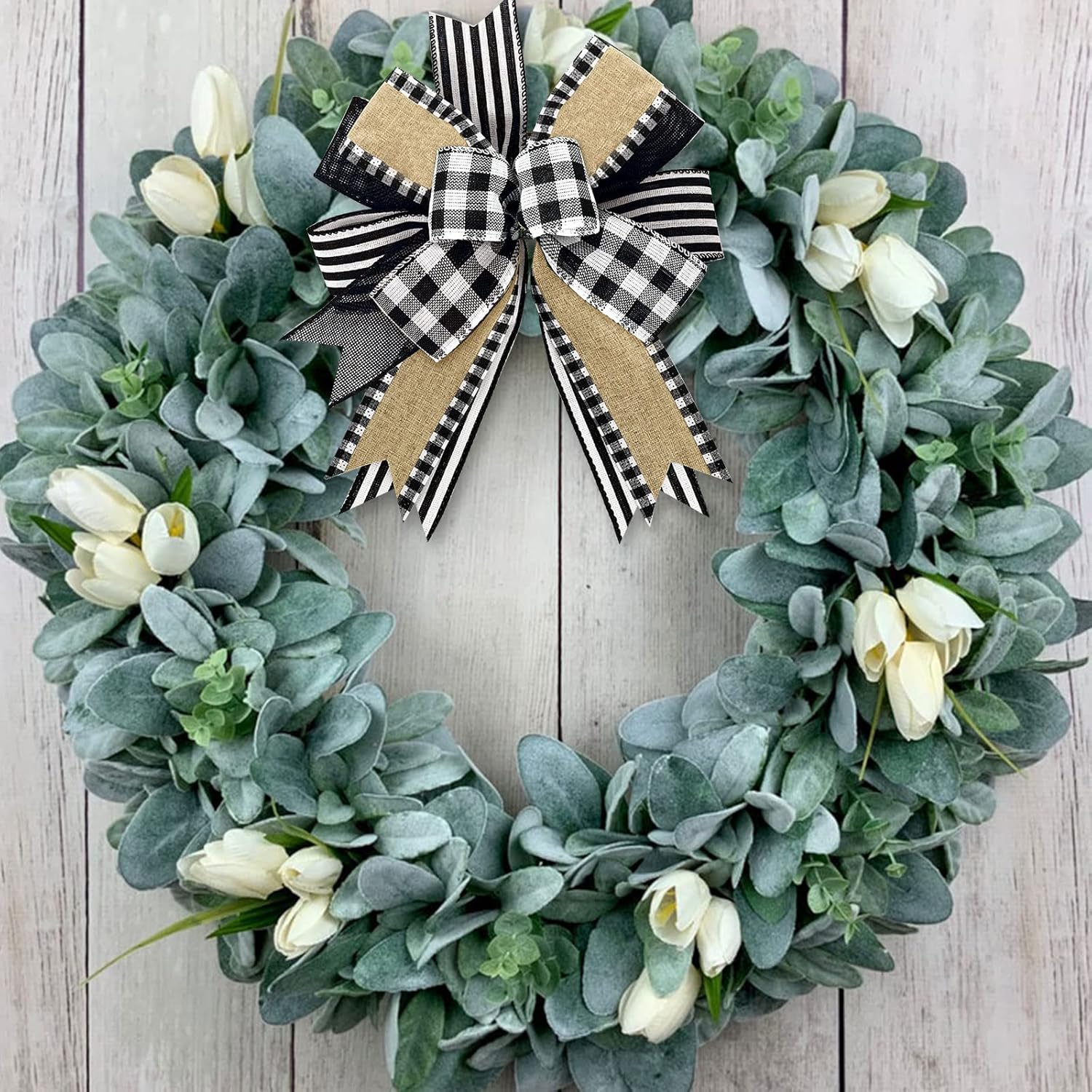 Whaline 2 Pack White Black Buffalo Plaids Wreath Bows