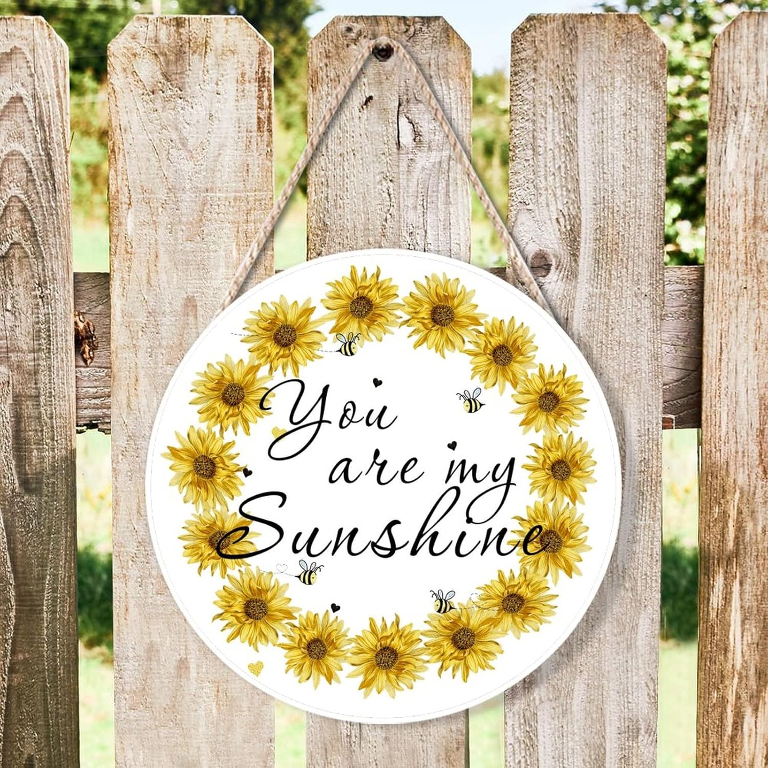 Farmhouse Door Hanger Sunflower Wreath Wood Sign for Home Decor