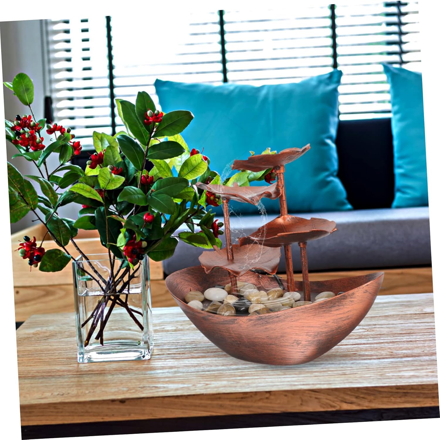 Luxshiny Waterfall Decor Tabletop Fountain with LED Light