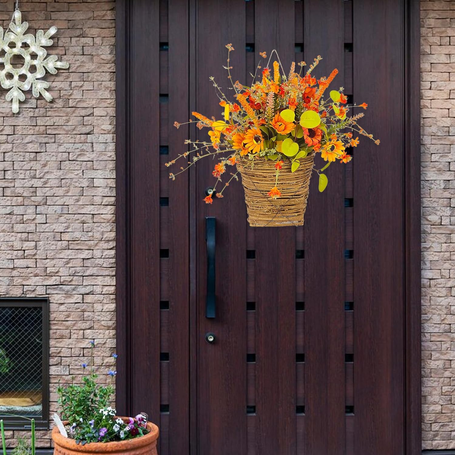 Fall Front Door Flower Basket 137in Autumn Wreath Decor