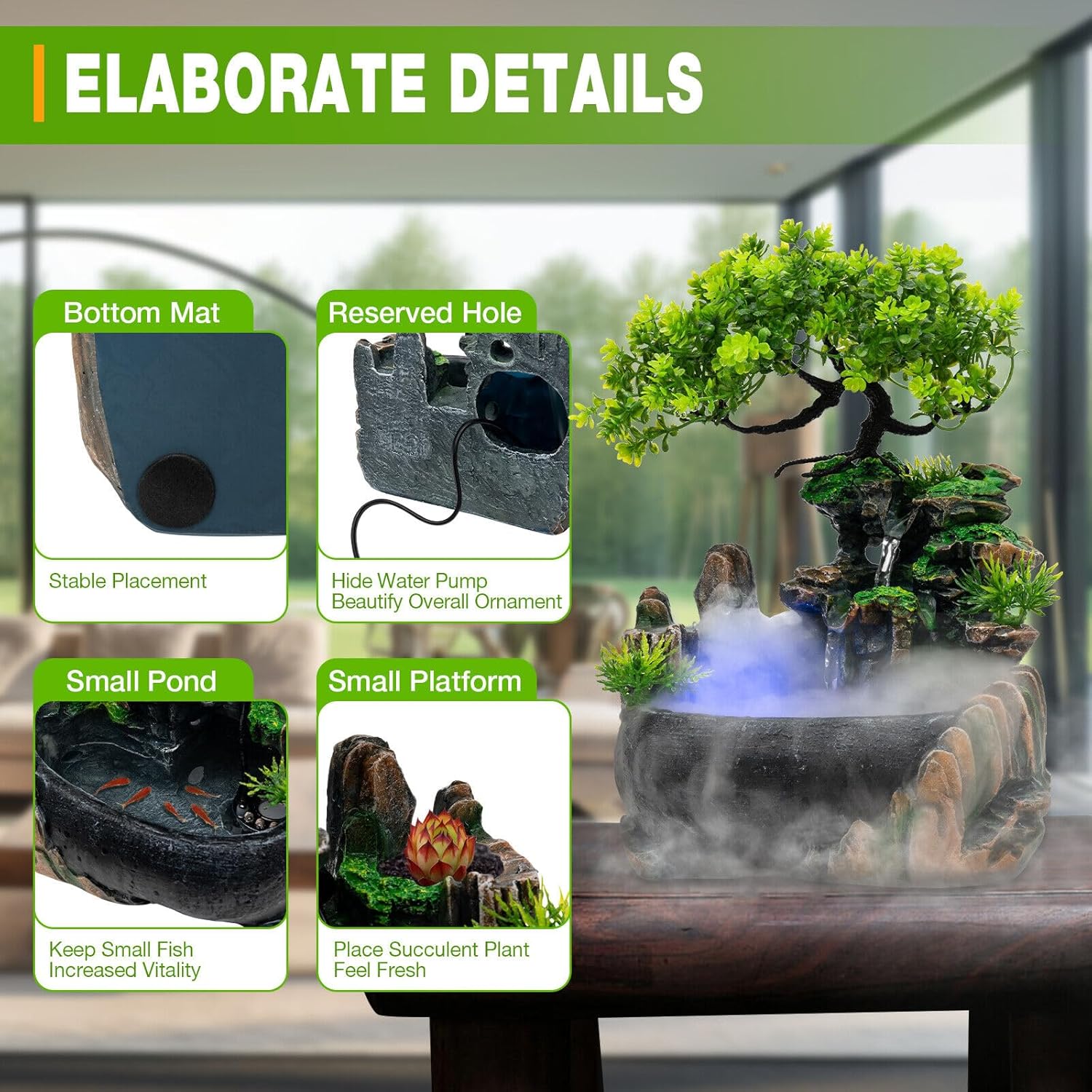 Ringmaster Tabletop Fountain Humidifier with LED Light