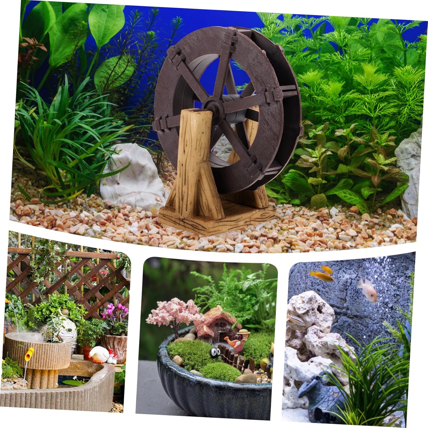 Waterfall Fountain Wheel Tabletop Decor Rotating Water Wheel with Support Stands for Zen Gardens
