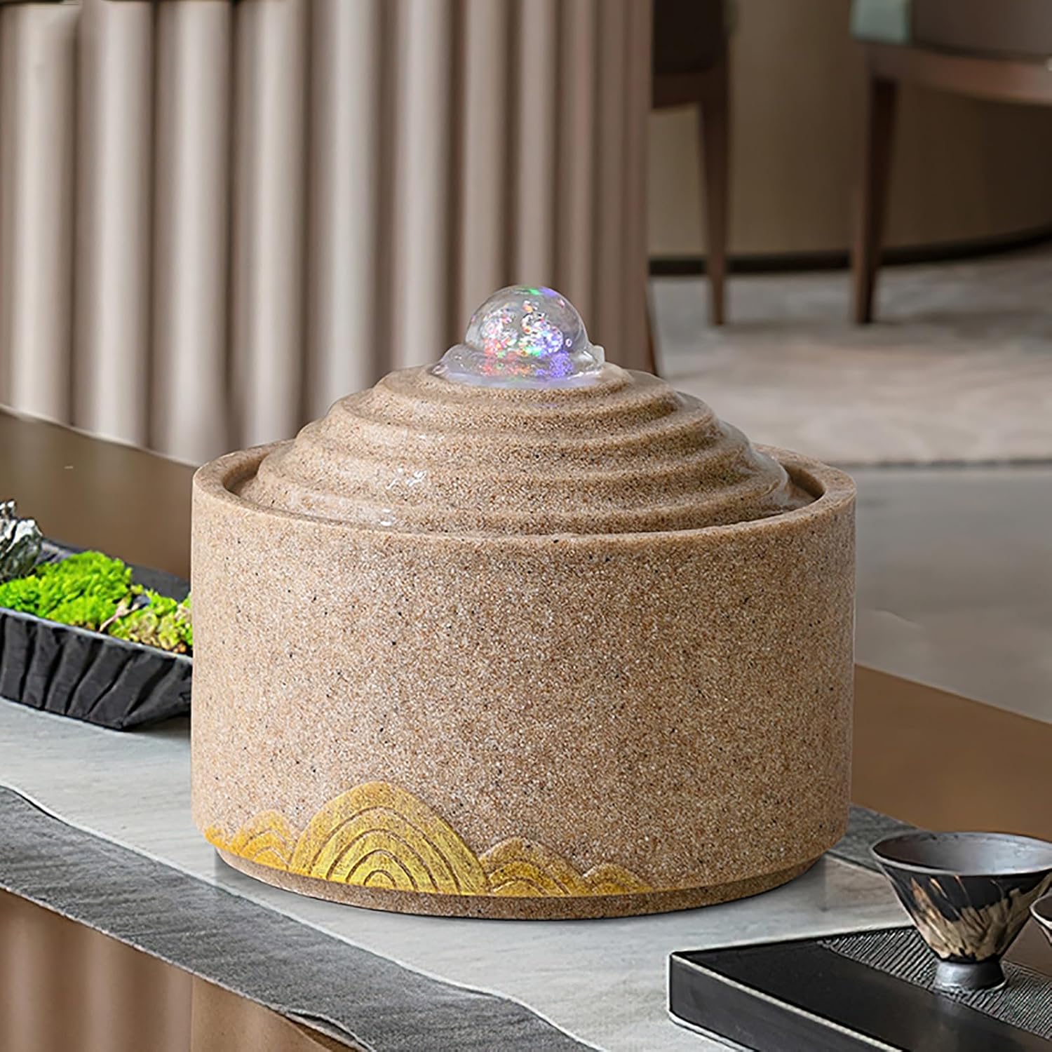 White Sandstone Tabletop Fountain for Home Office Decor