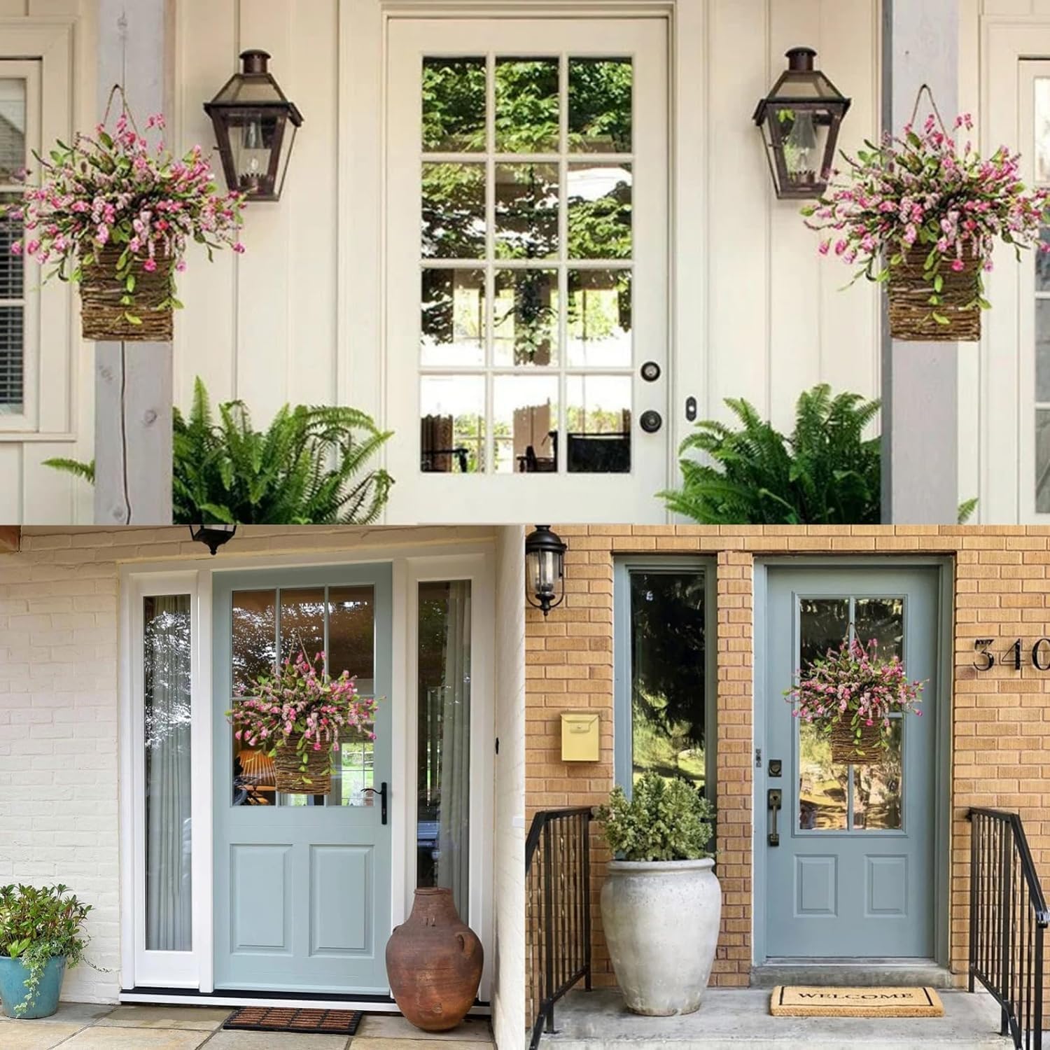 Cream Hydrangea Door Wreath with Rattan Basket 1