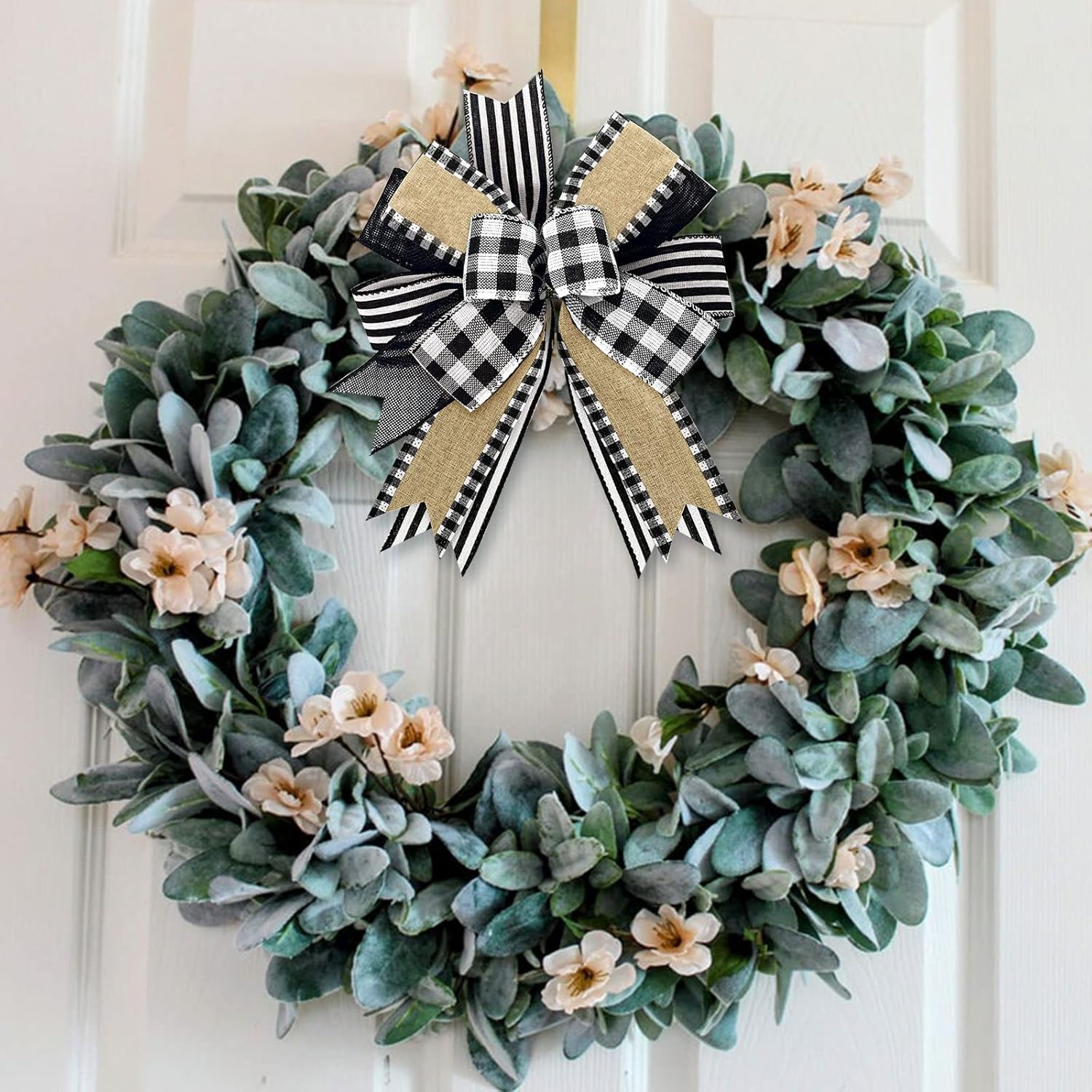 Whaline 2 Pack White Black Buffalo Plaids Wreath Bows