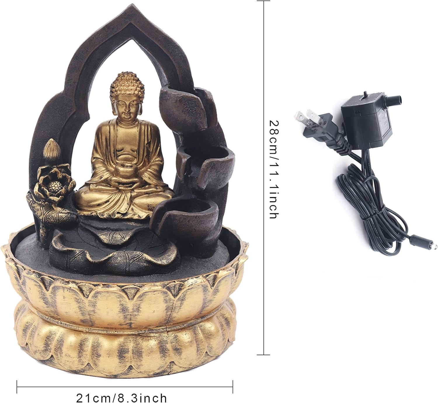 11 Inch Gold Buddha Tabletop Fountain with LED Light