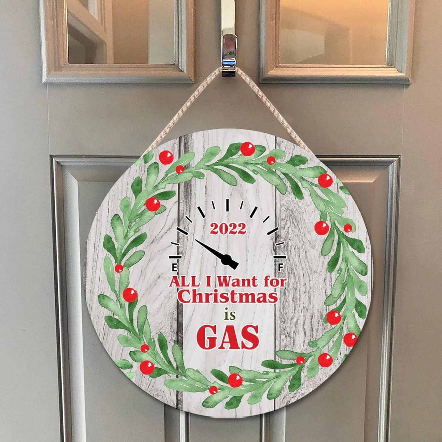 Farmhouse Door Hanger Christmas Wreath Funny Wood Sign 10x10
