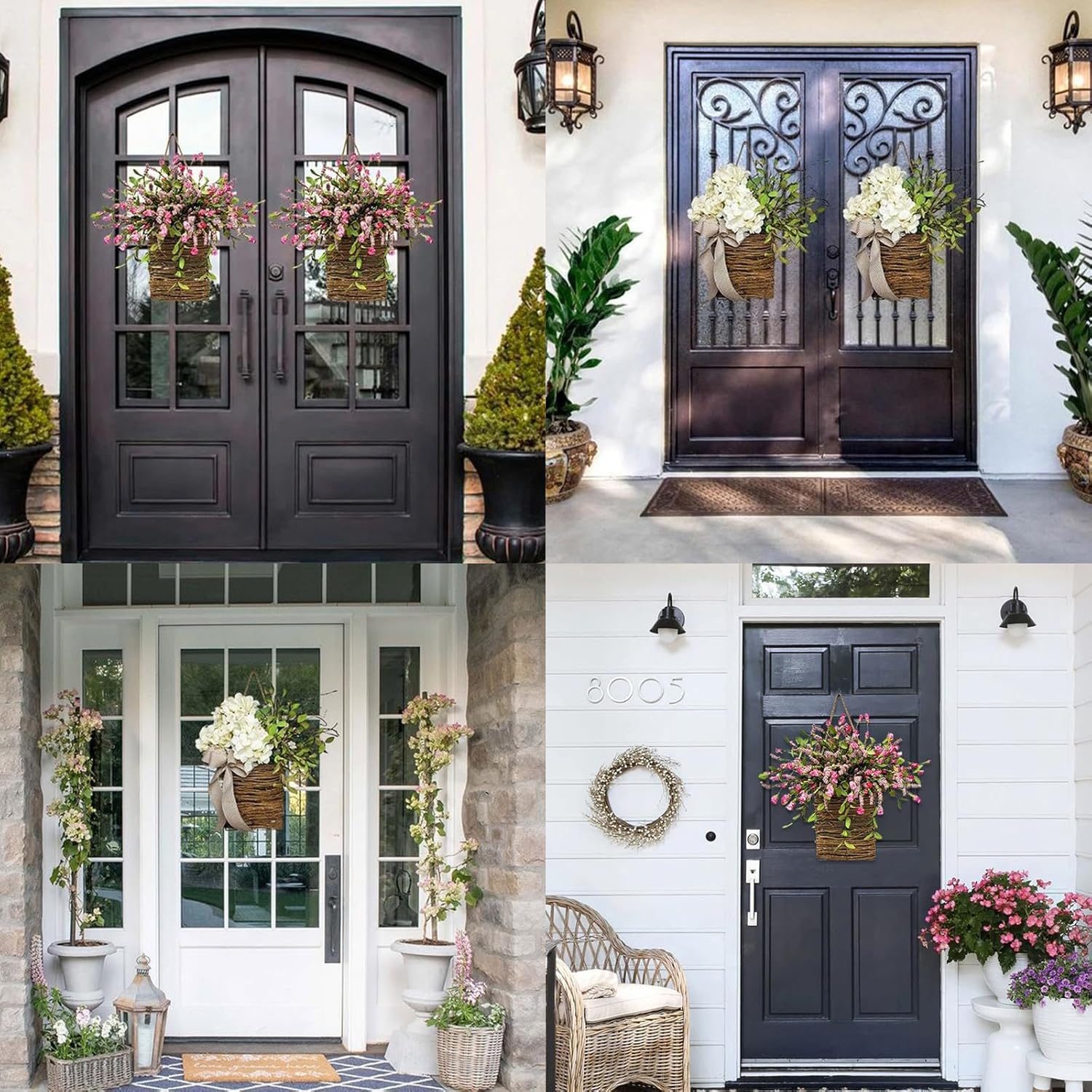 Cream Hydrangea Door Wreath Basket Hanger for Front Door Spring Decor