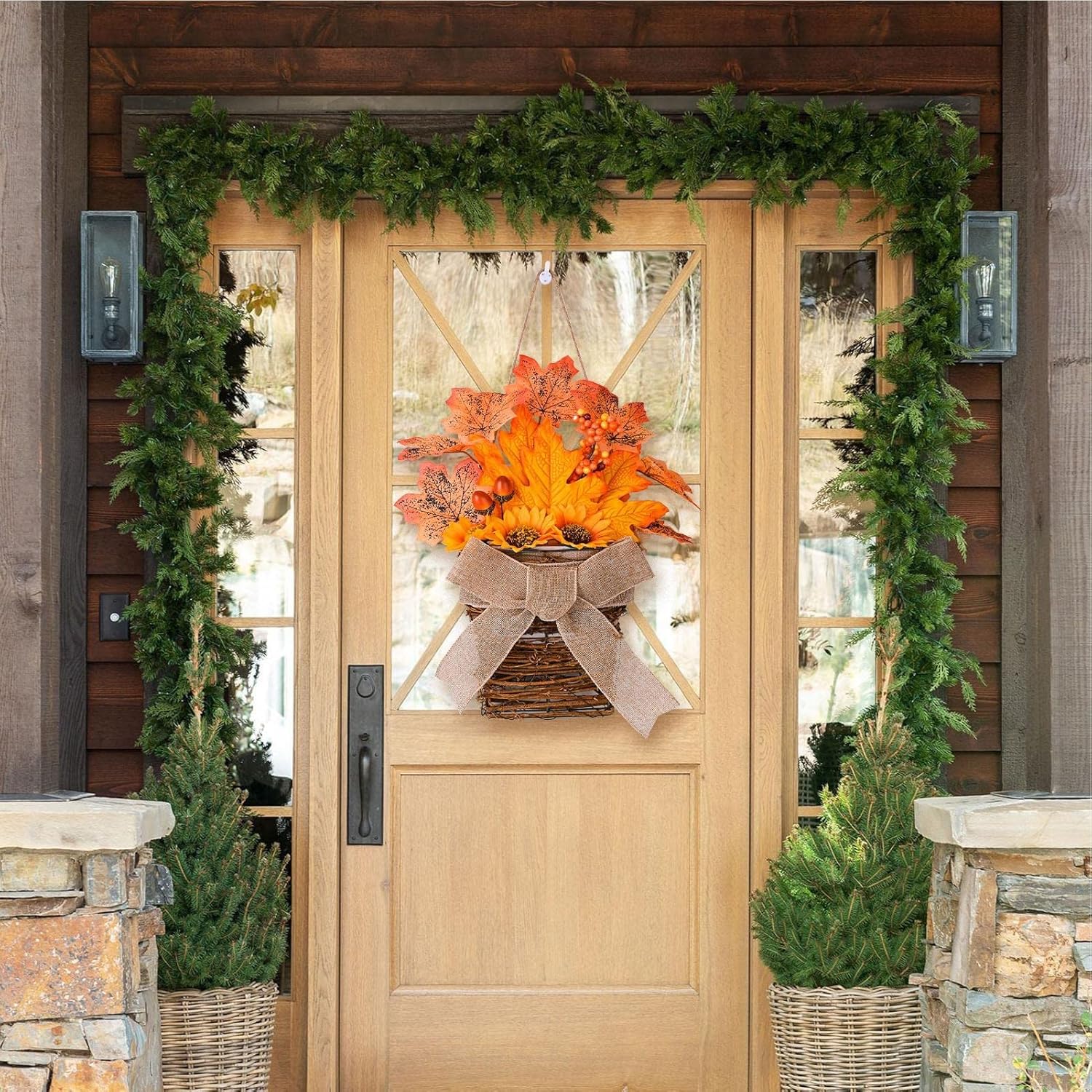 Faux Floral Wreath Basket for Front Door