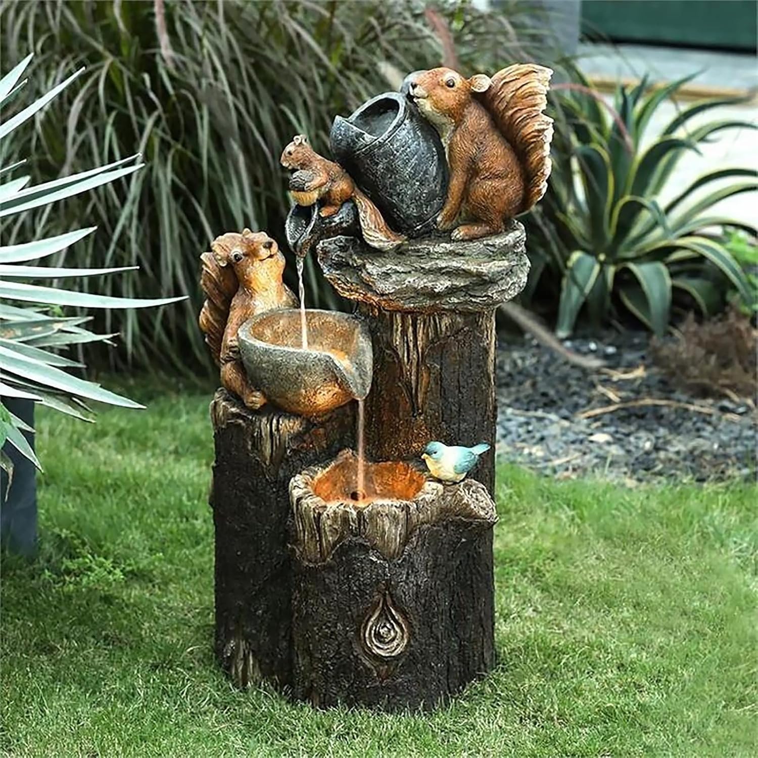 Tabletop Fountain with LED Light and Resin Statue