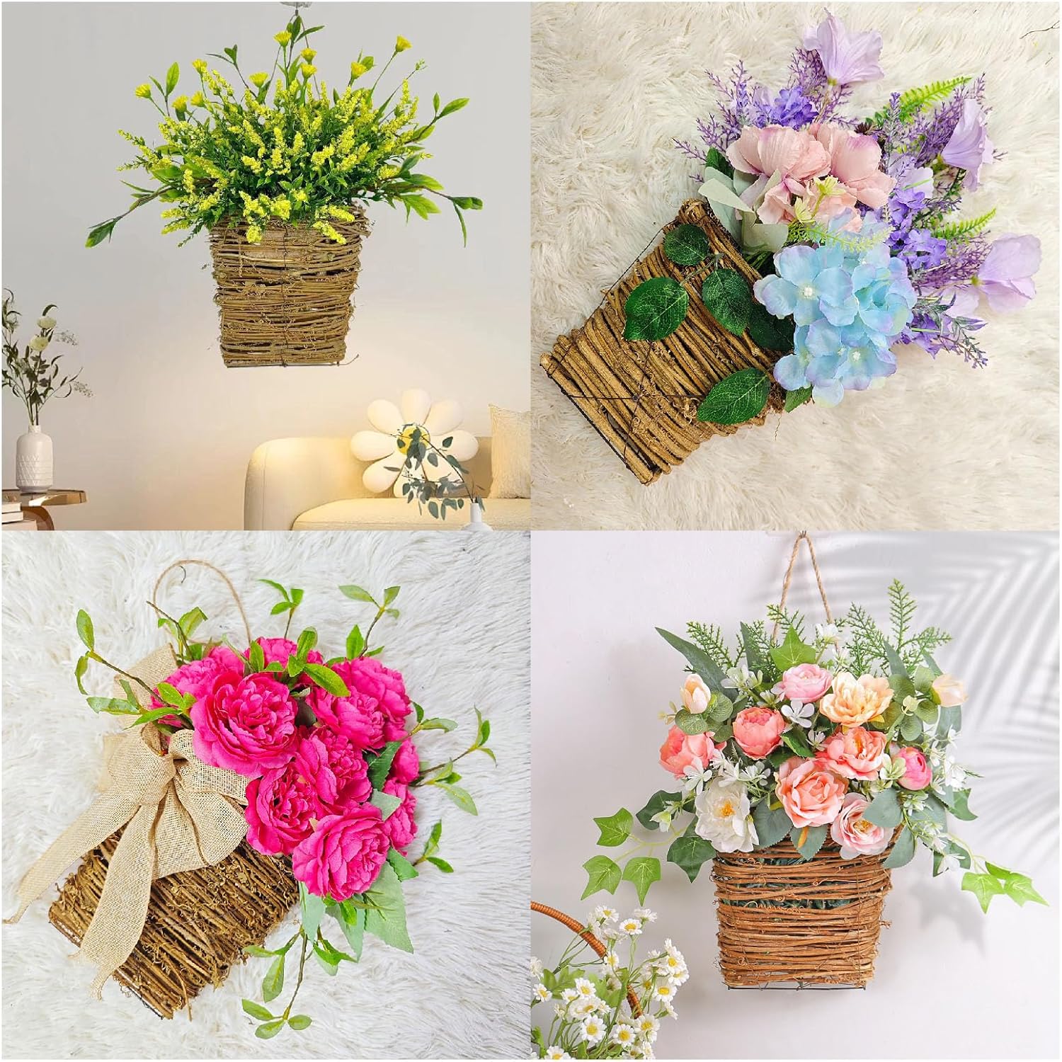 Cream Hydrangea Door Hanger Basket Wreath