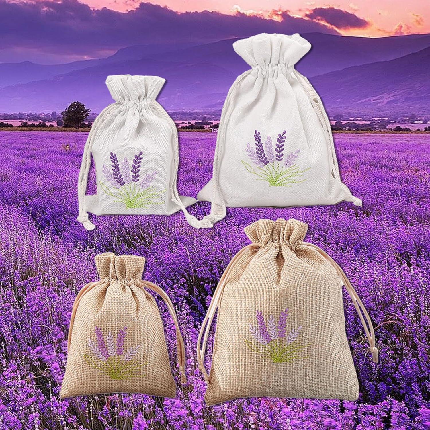 Set of 10 Cotton Linen Scented Drawstring Bags for Jewelry Storage