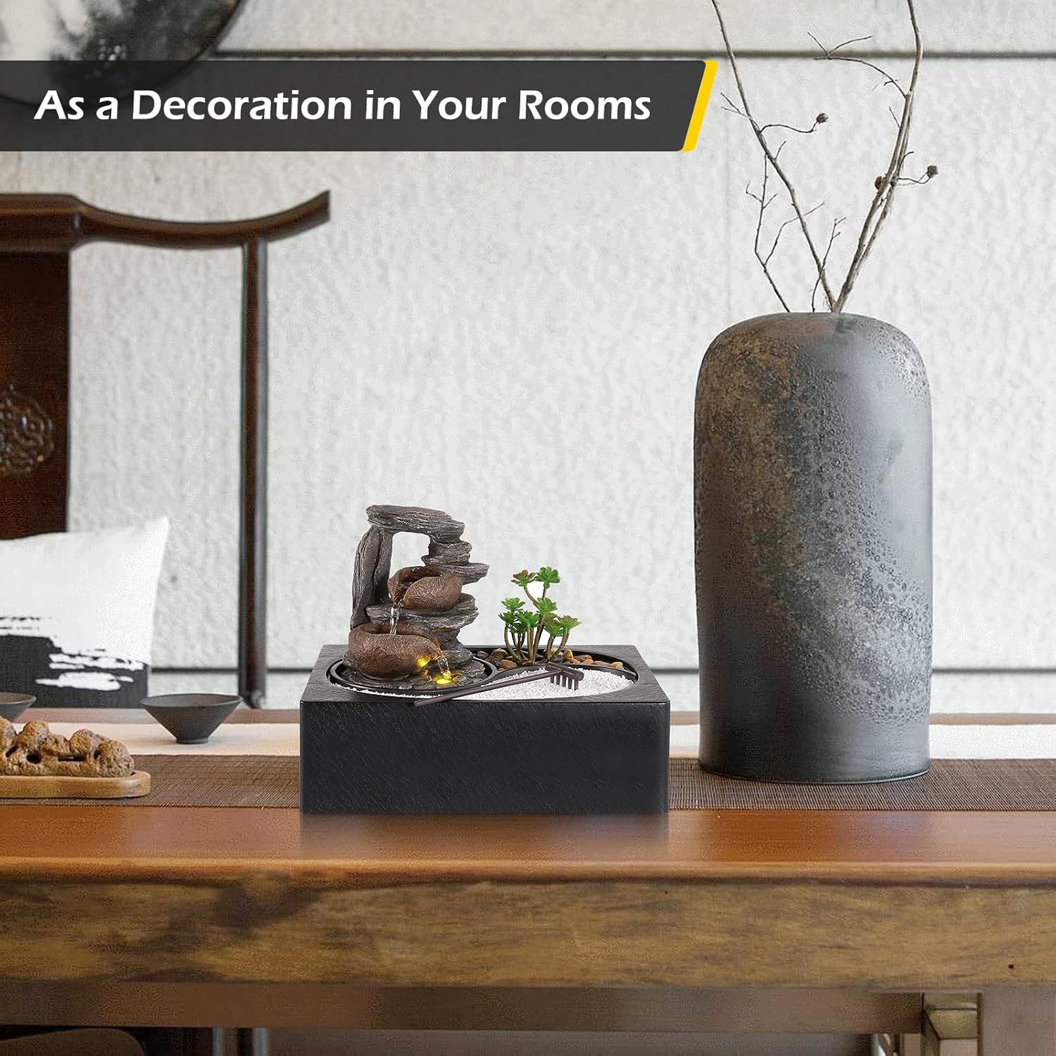 Dyna-Living 2pcs Tabletop Water Fountain with Pump for Home and Office Decor