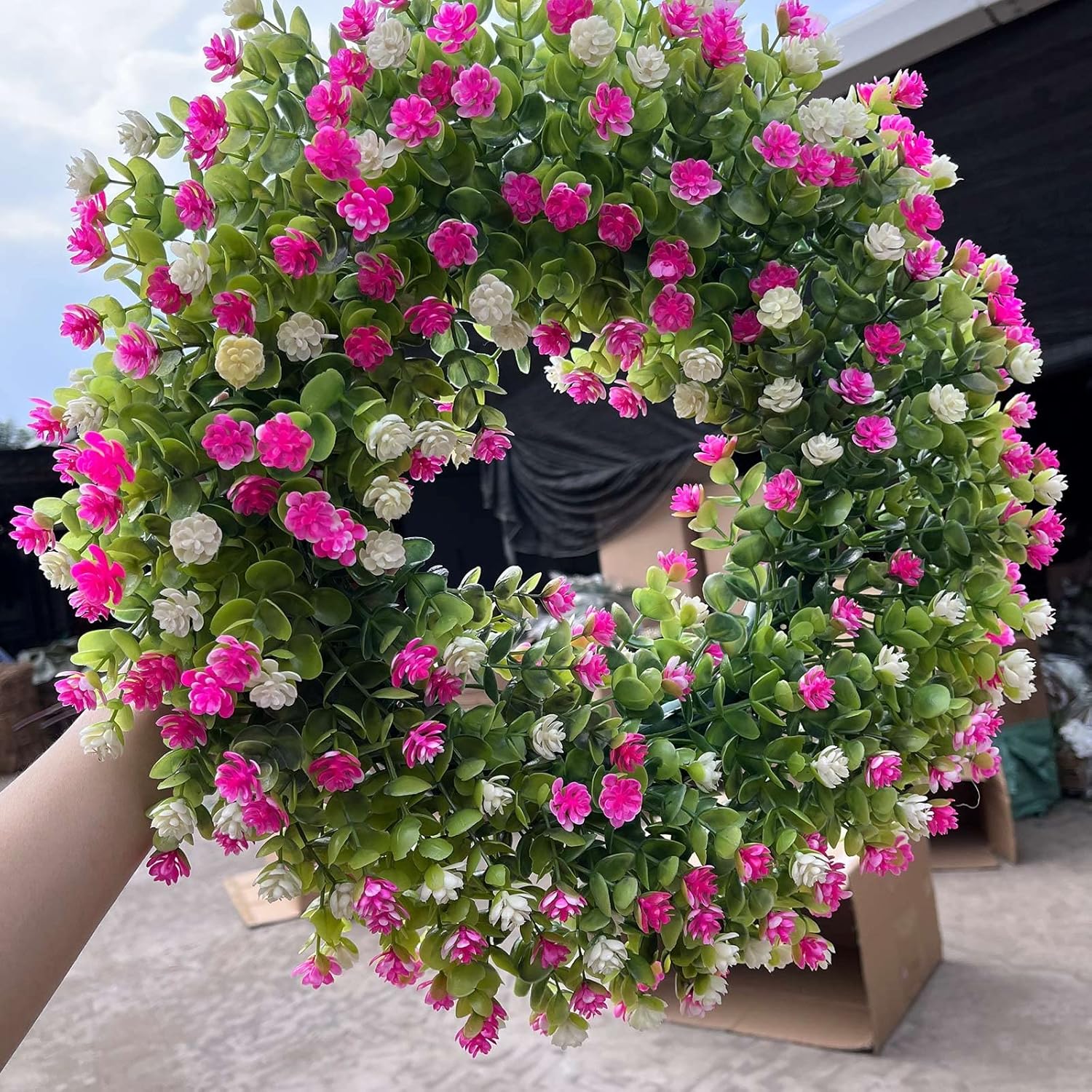 18-Inch Spring Festival White Wreath Door Hanging Decor