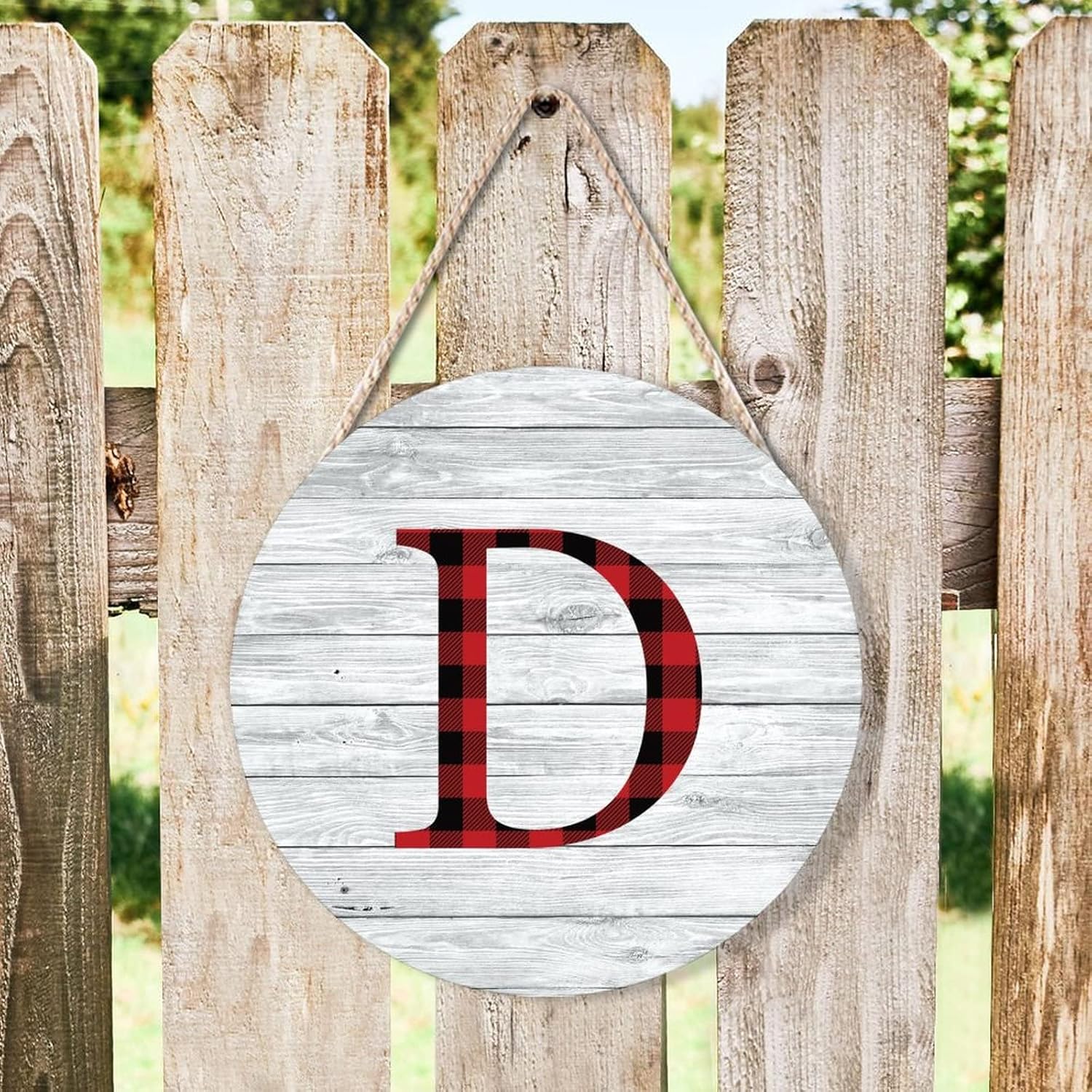 Farmhouse Front Door Hanger Red Black Buffalo Plaid Christmas Monogram Alphabet D Wood Sign