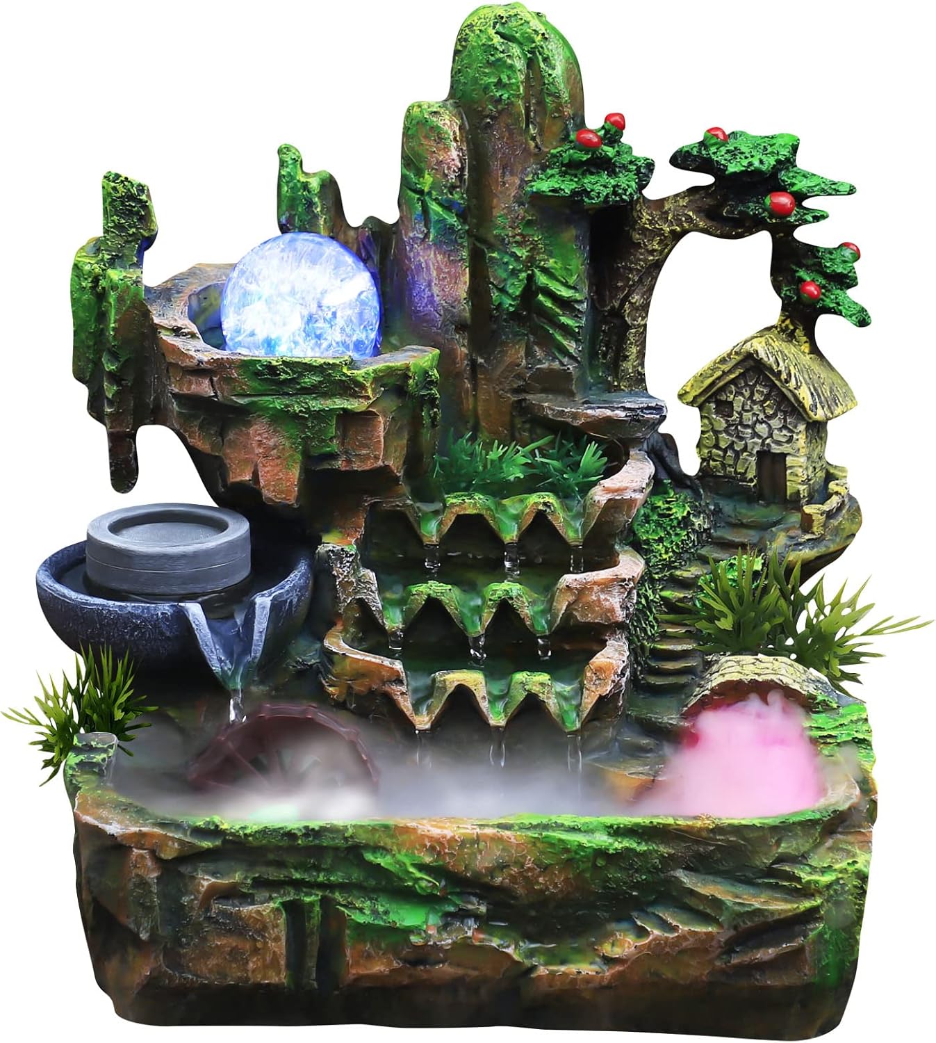 Waterfall Fountain Tabletop Rockery with Atomizer and LED Lights