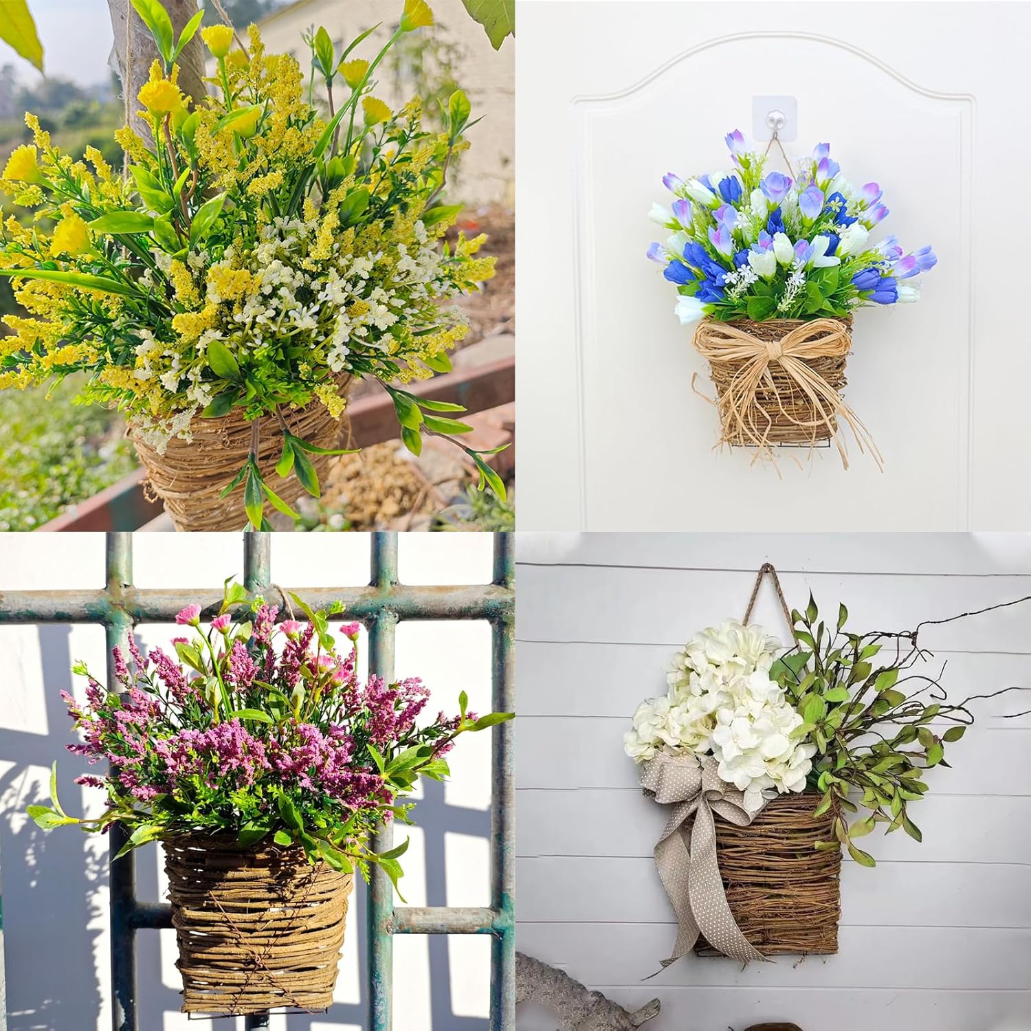 Cream Hydrangea Door Wreath Basket Hanger for Front Door Spring Decor