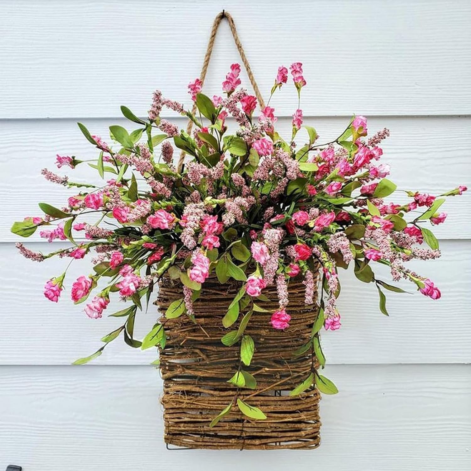 Hydrangea Door Hanging Basket Wreath - Pink Durable and Elegant