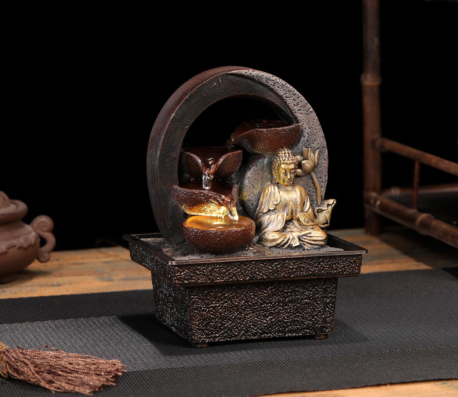 Seyee Bro Tabletop Water Fountain Buddha Statue Humidifier