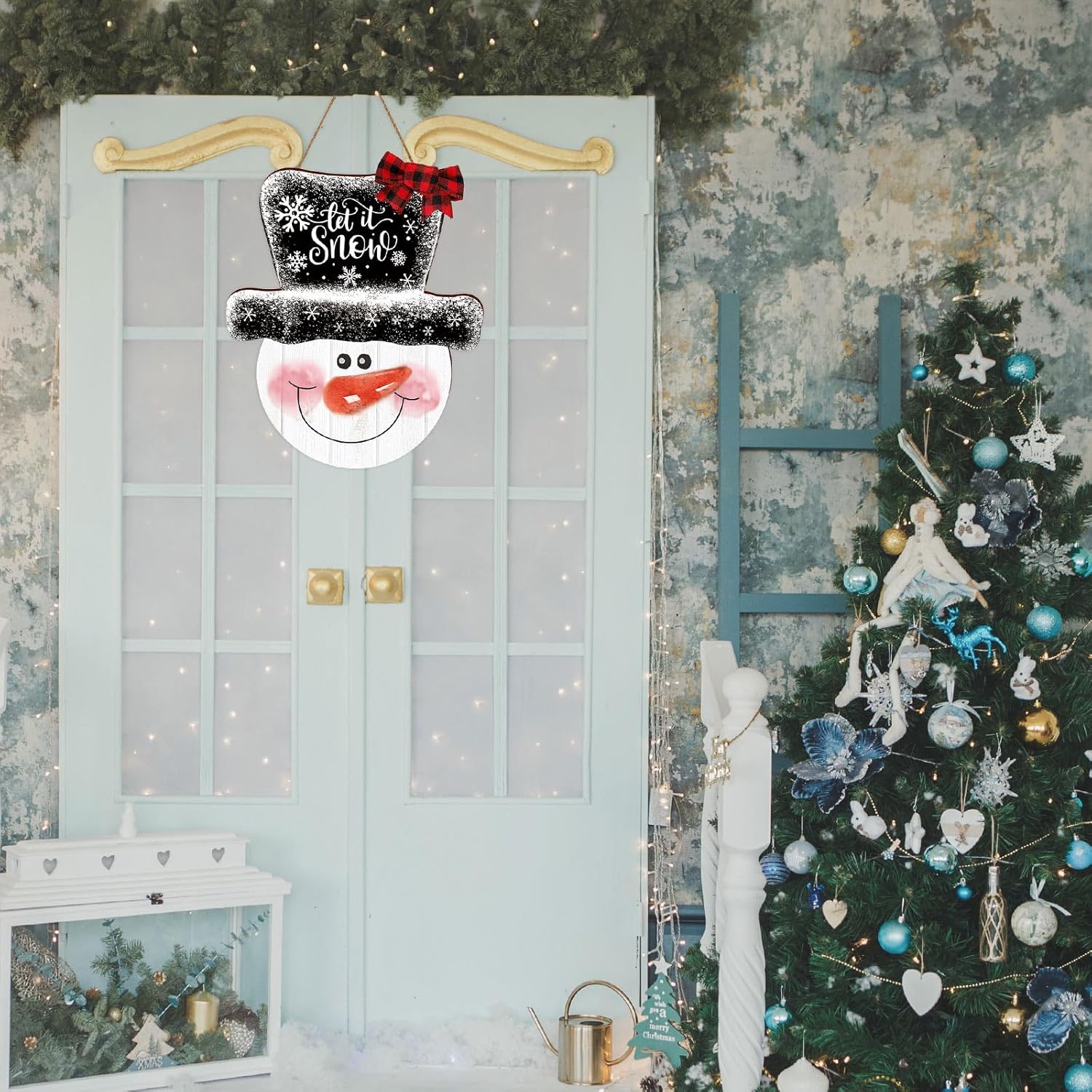 Whaline Christmas Snowman Wooden Door Hanger Sign