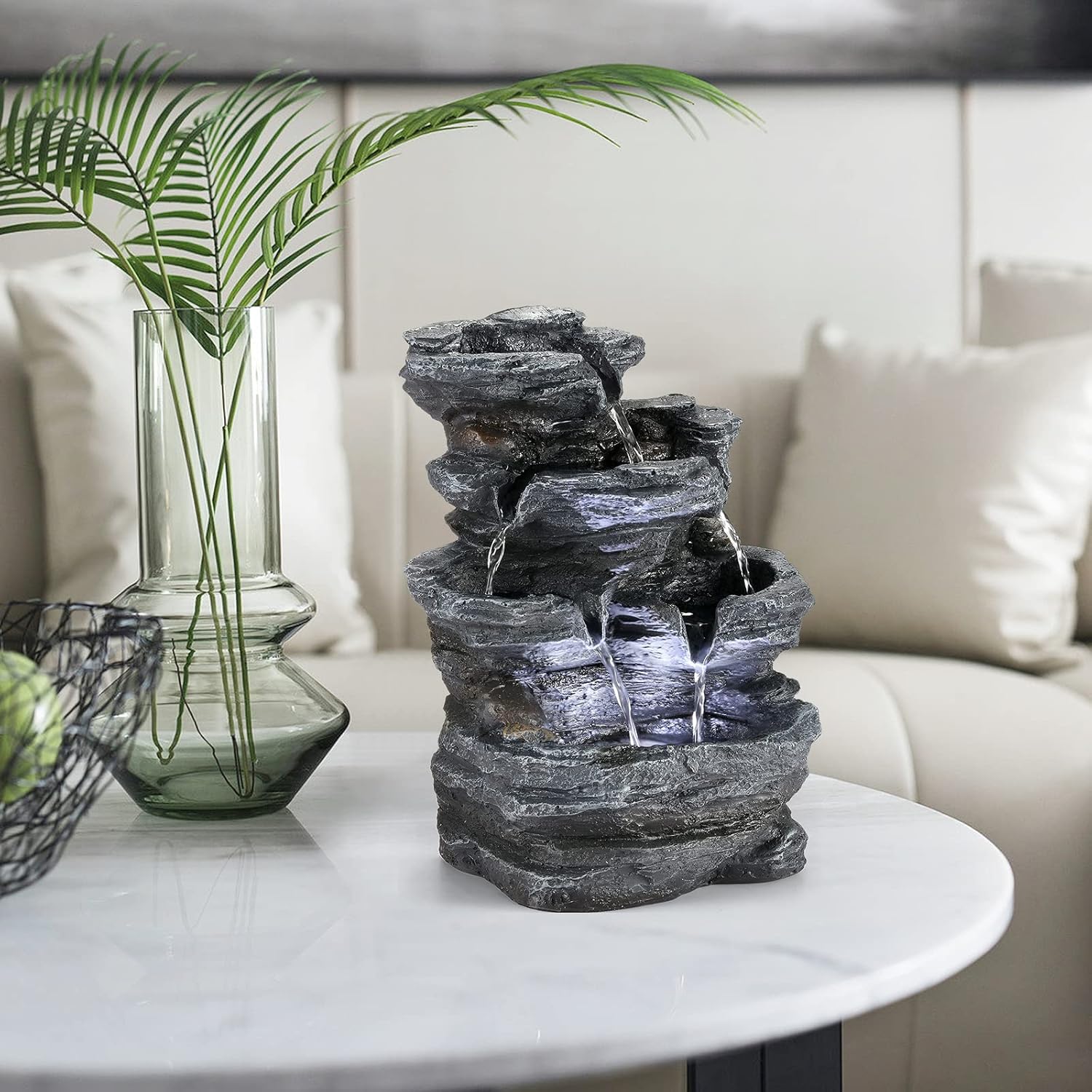 WICHEMI Tabletop Indoor Fountain with LED Light