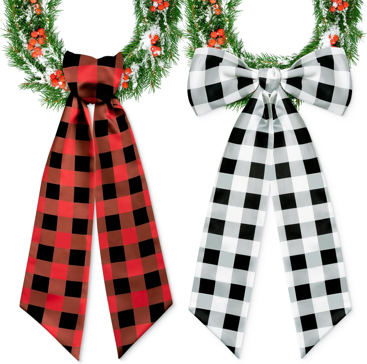 WATINC Christmas Wreath Sash - 2pcs Buffalo Check DIY Decor