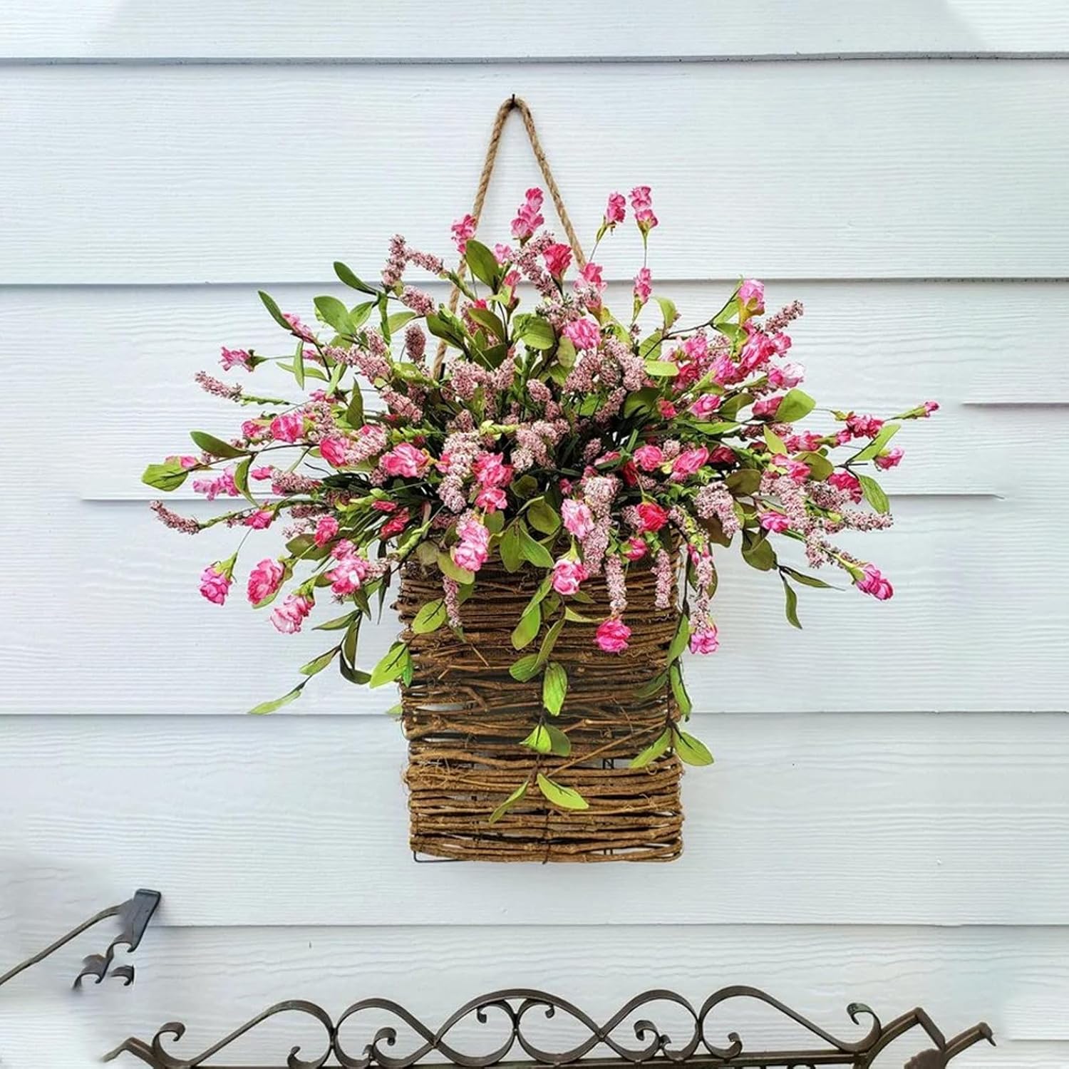 Cream Hydrangea Door Wreath Basket Hanger for Front Door Spring Decor