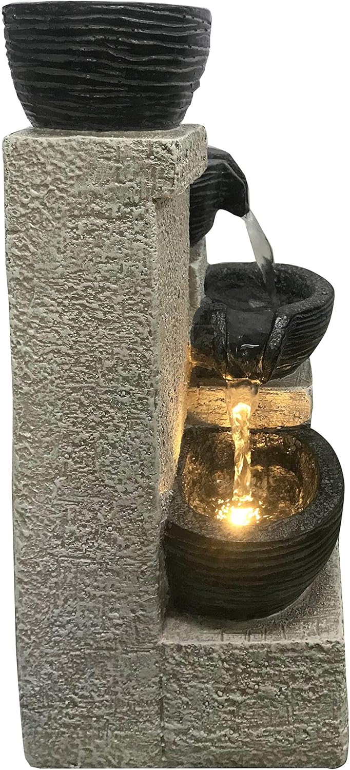 Stacking Bowls Fountain with Warm LED Lights