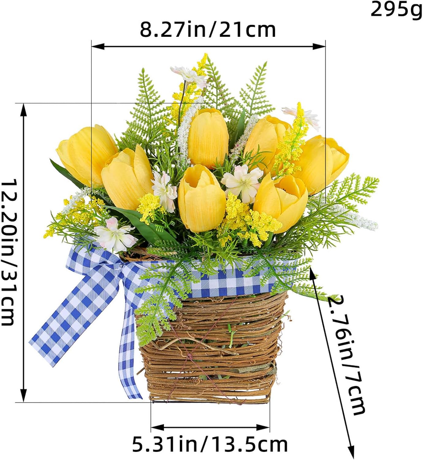 Yellow Tulips Door Wreath with Blue Plaid Bow