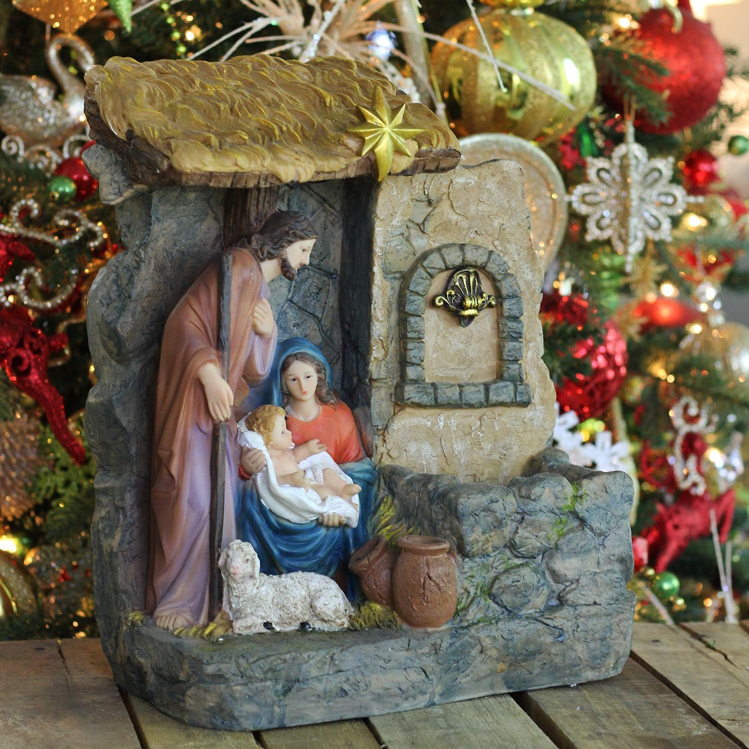 Northlight 14 Inch Brown and Gray Holy Family Religious Nativity Fountain Tabletop Christmas Decoration