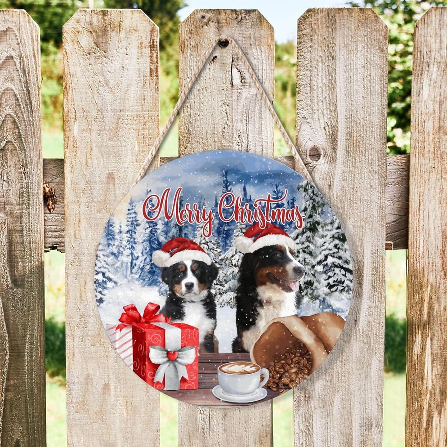 Farmhouse Front Door Hanger Merry Christmas Wood Sign 10x10
