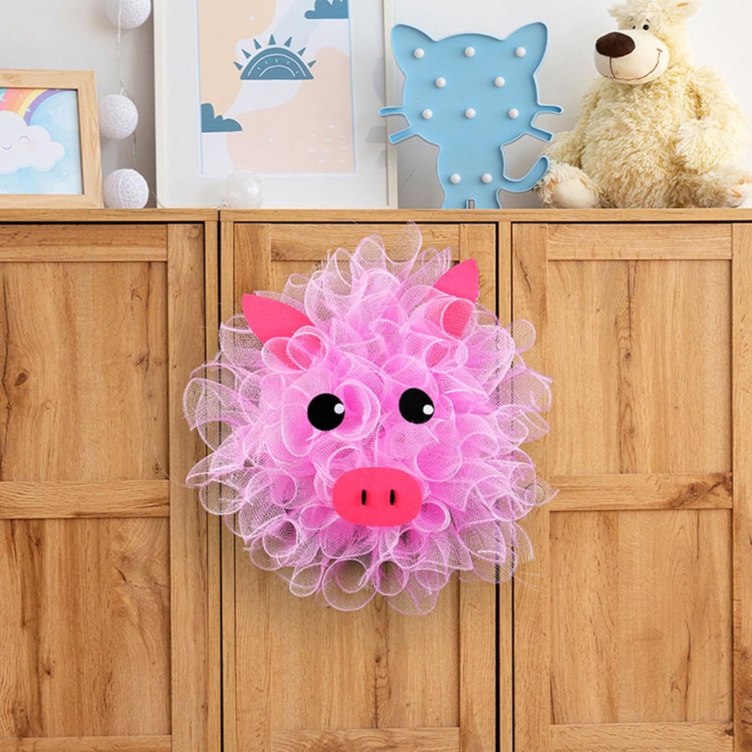 Pink Pig Door Wreath Wall Decor