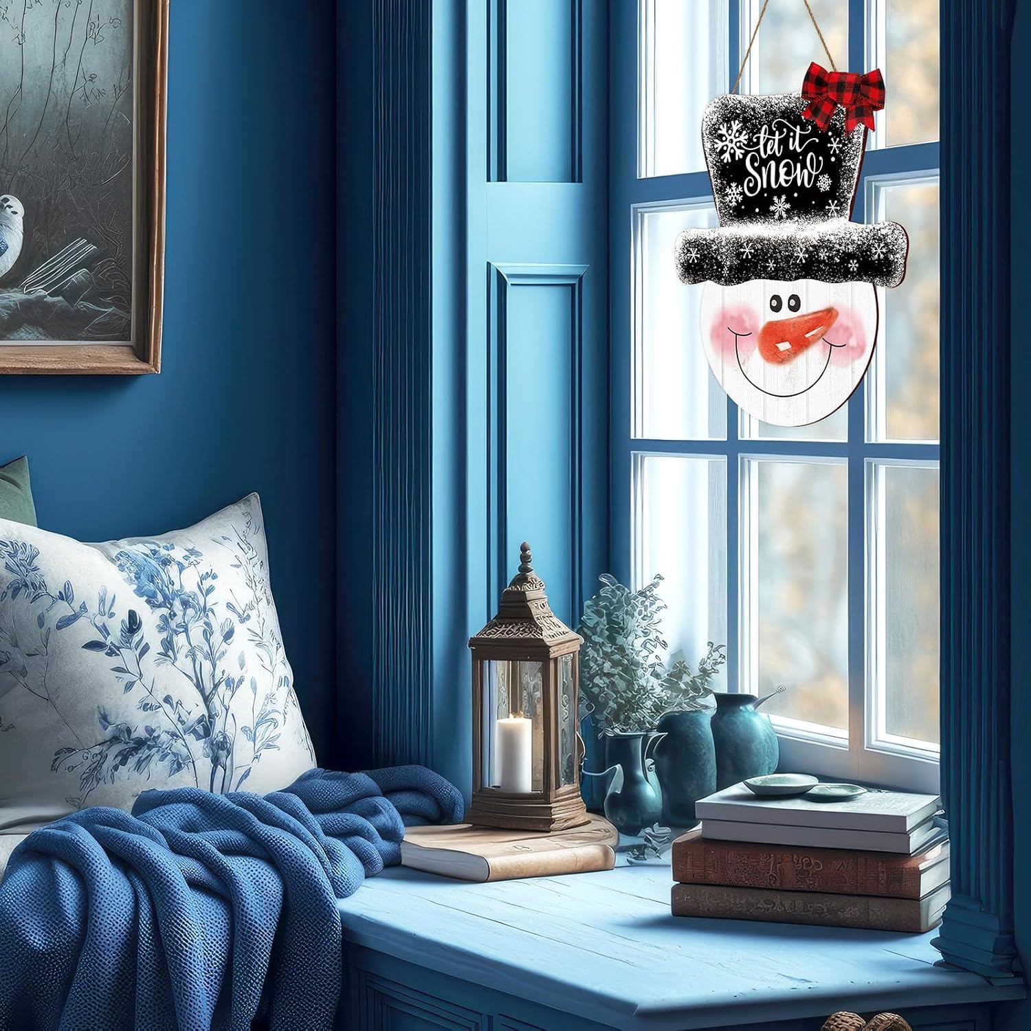 Whaline Christmas Snowman Wooden Door Hanger Sign