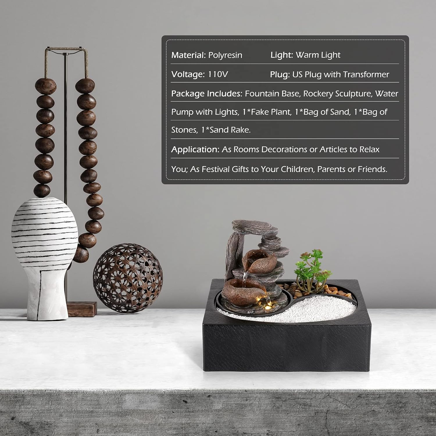 Dyna-Living 2pcs Tabletop Water Fountain with Pump for Home and Office Decor