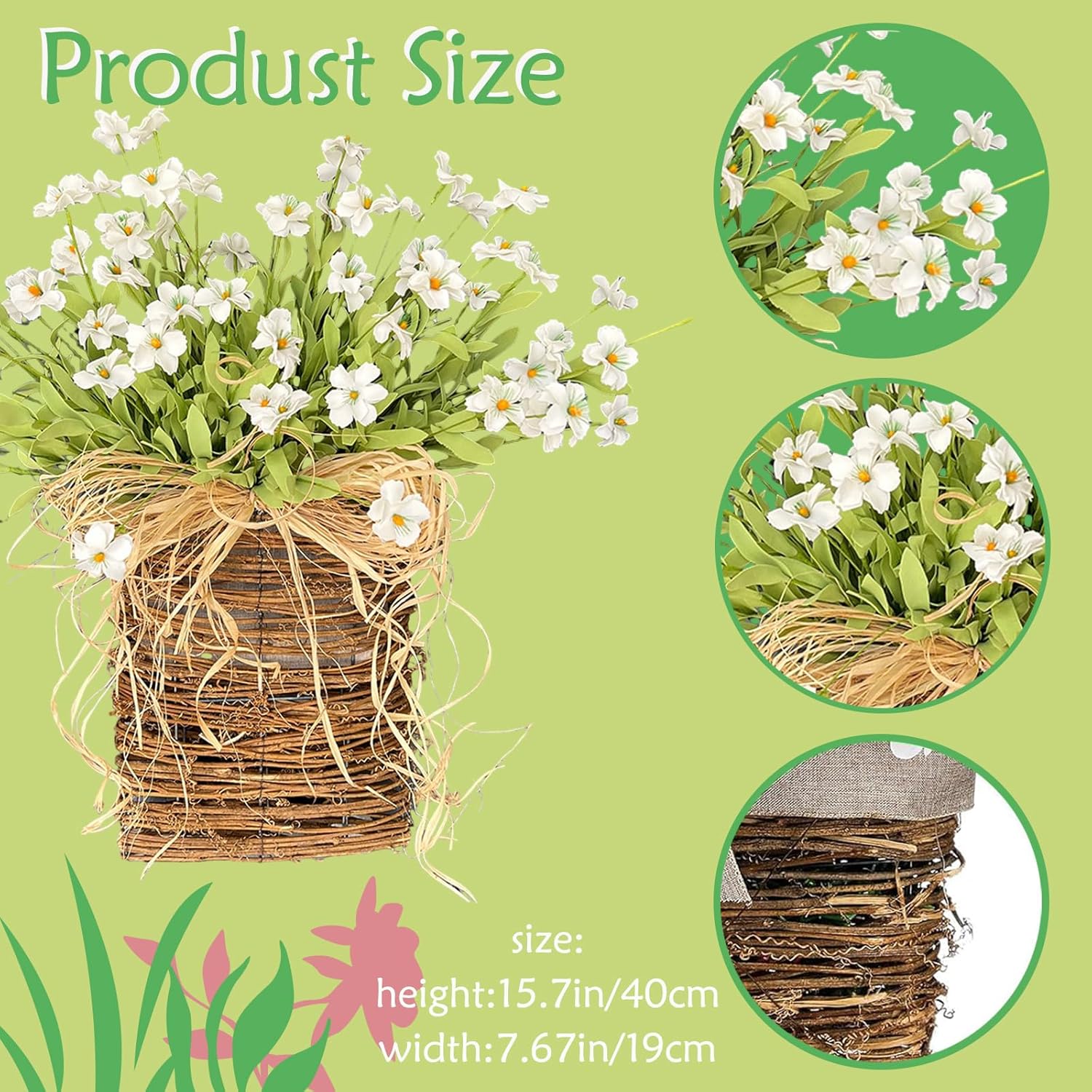 Cream Hydrangea Door Wreath Basket Hanger for Front Door Spring Decor