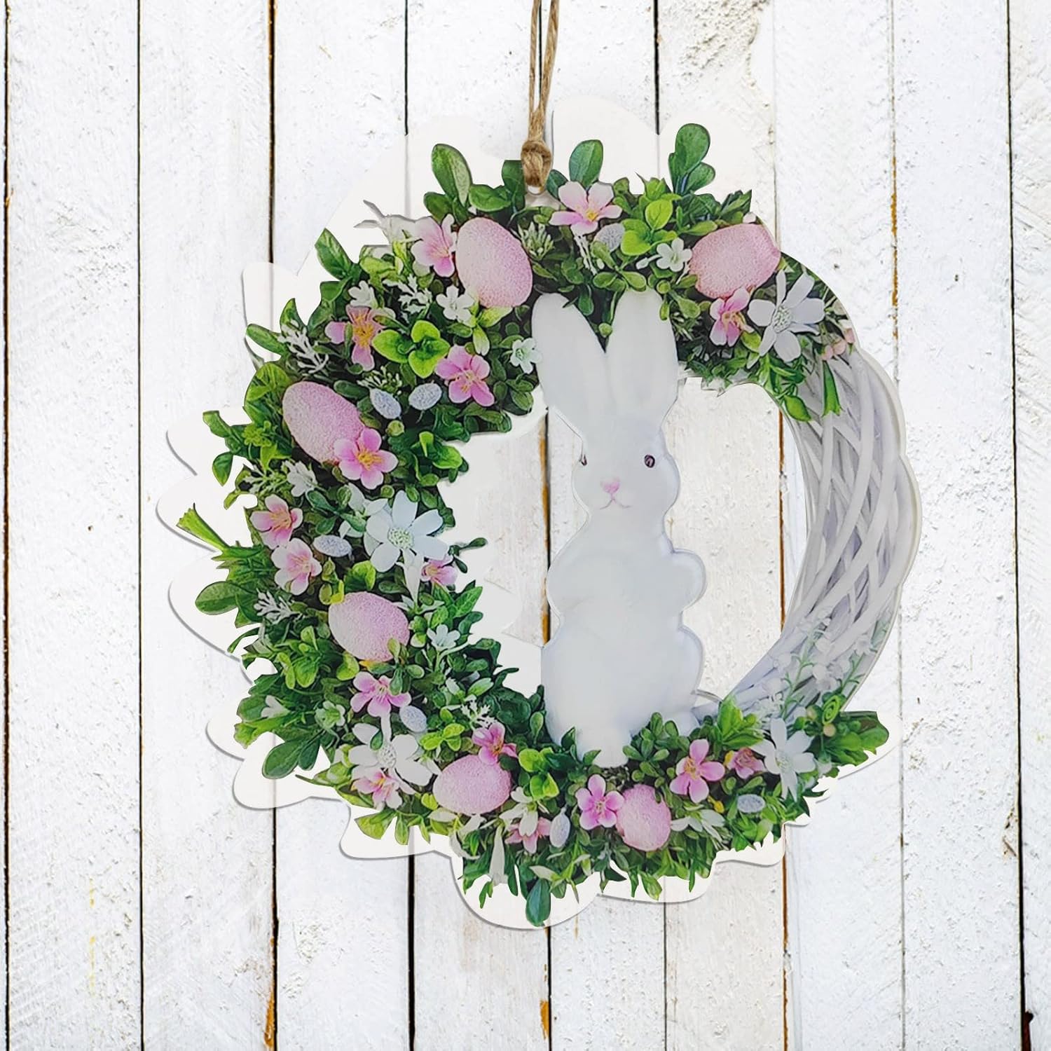 Pink Lily Easter Door Wreath with Bunny Hangers