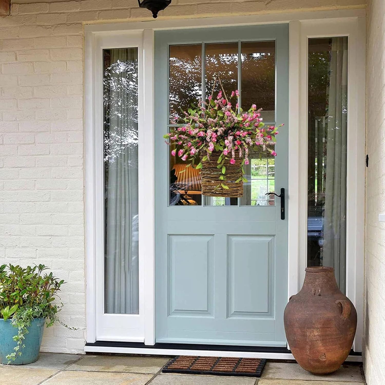 Wildflower Door Wreath Spring Summer Decor Farmhouse Welcome Sign for Home Wedding Mothers Day and Seasonal Celebrations