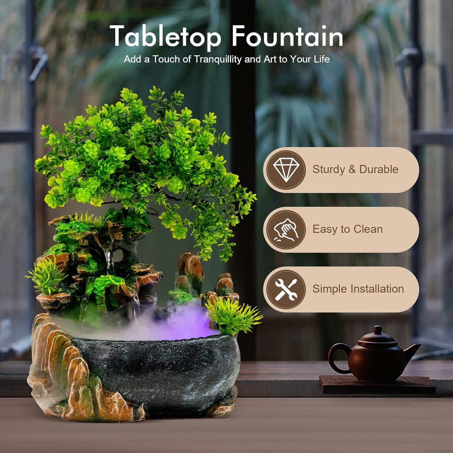 Indoor Tabletop Water Fountain with LED Light and OnOff Switch