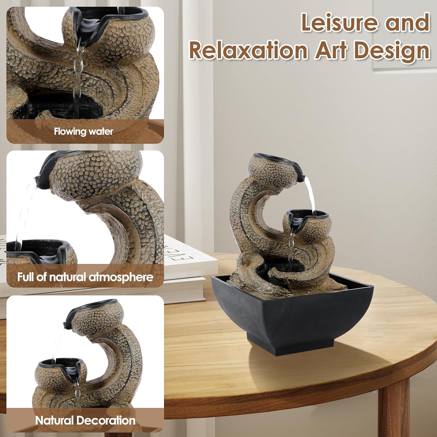 Modern Resin Tabletop Water Fountain for Indoor Relaxation